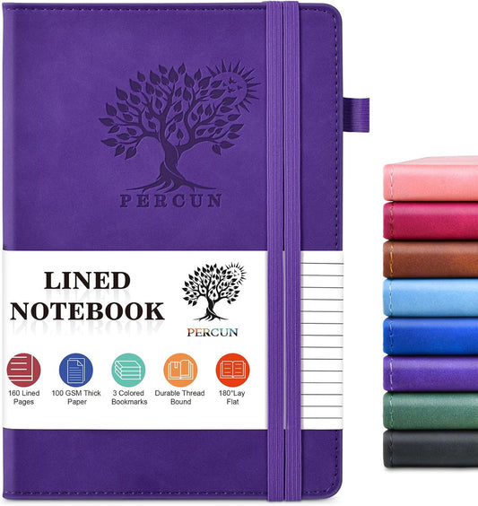 Lined Journal Notebook for Men & Women, 160 Pages College Ruled Journal for Writing, A5 Hardcover Leather Notebooks for Work, School, Business, Travel, Daily Diary 5.9" x 8.5" - Purple
