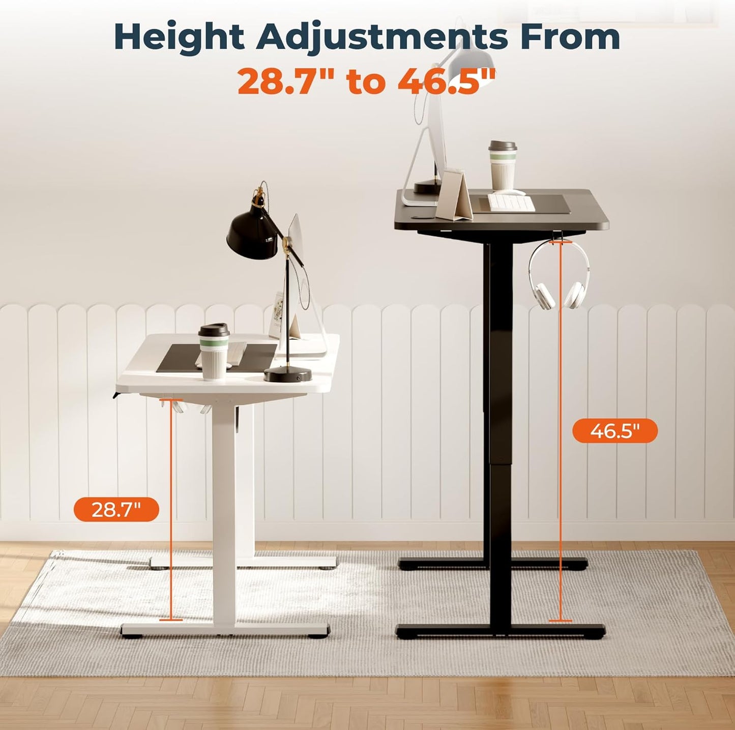 Adjustable Stand Up Desk with Memory Preset, Standing Desks 55 x 24 Inch Electric Home Office Desk Computer Workstation Splice Black Top + Black Frame