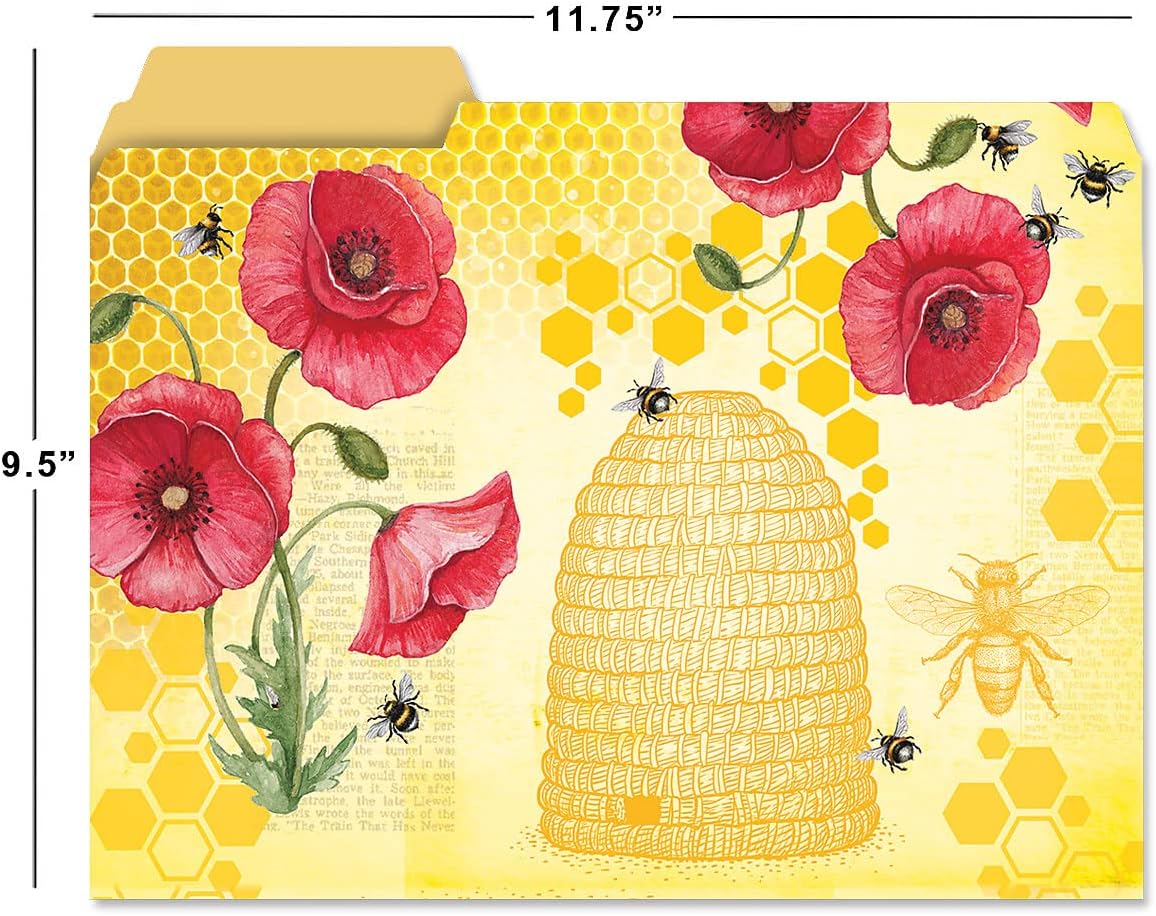 Current Bee Friends File Folders Value Pack - Bulk Set of 24, 6 Pretty Decorative Designs, 1/3 Cut Tabs, Heavy-Duty Paper Stock, Office Supplies for Home & Work, 9-½” x 11-¾” Letter Size