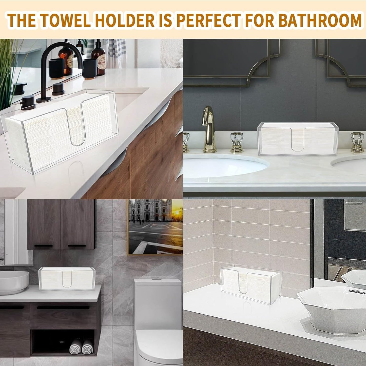 2Pack Acrylic Countertop Paper Towel Holder, Paper Towel Dispenser Countertop/Acrylic Napkin Holder(5mm Acrylic) C-fold or MultiFold Trifold Paper Towels for Bathroom, Kitchen,Restaurant (2)