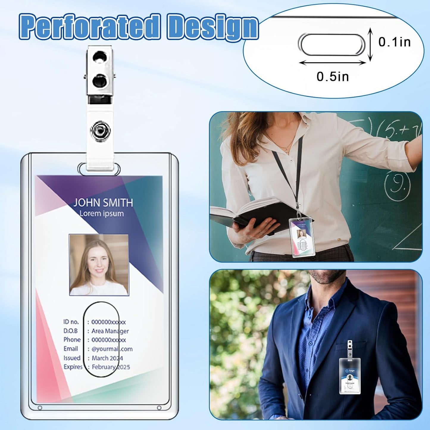 30 PCS Acrylic Card Holders, Clear ID Card Holders, Hard Plastic Badge Holder, Vertical Card Protector, Cover Transparent Badge Protector for Office Classroom Fair