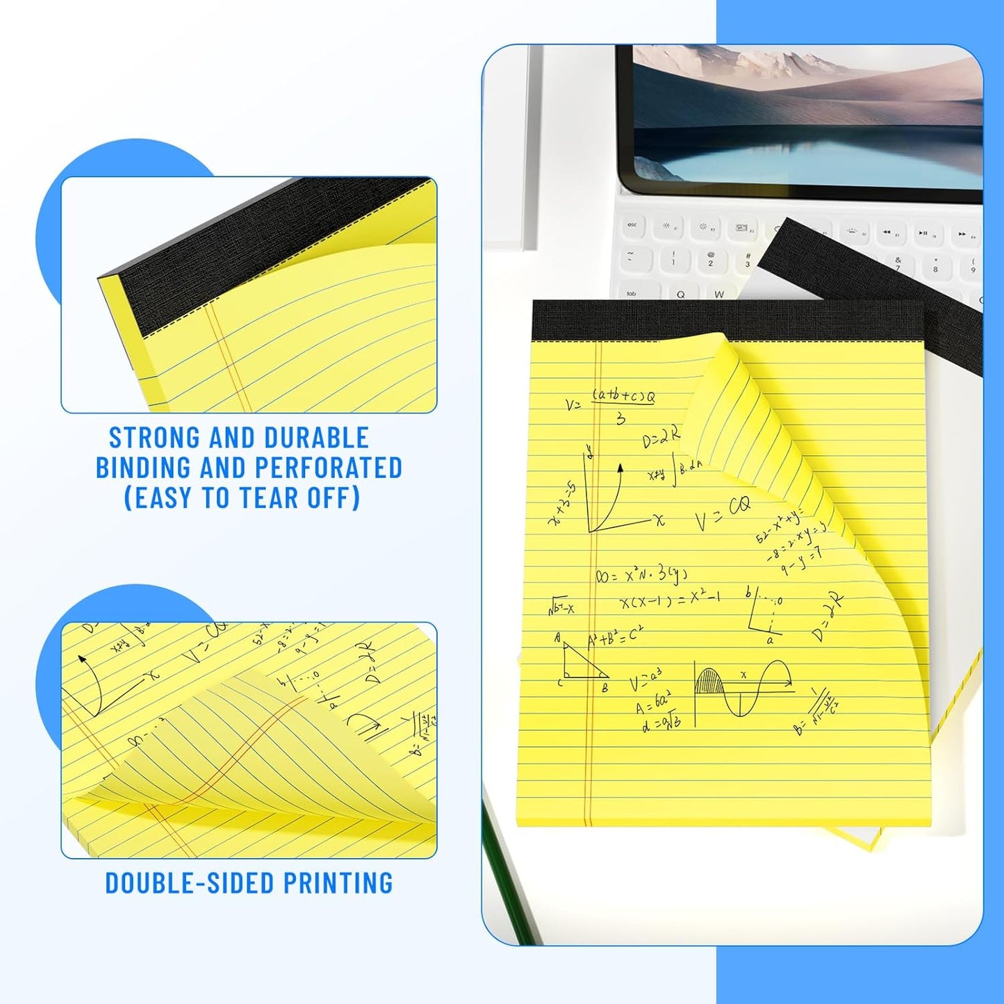 3pcs Legal Pads 8.5 x 11, Notepads 8.5 x 11 College Ruled Notebook, Writing Pads of Paper,Yellow Note Pads, Memo Pad Papers Perforate Legal Notepads Narrow Ruled Line,30 Sheets/Pack