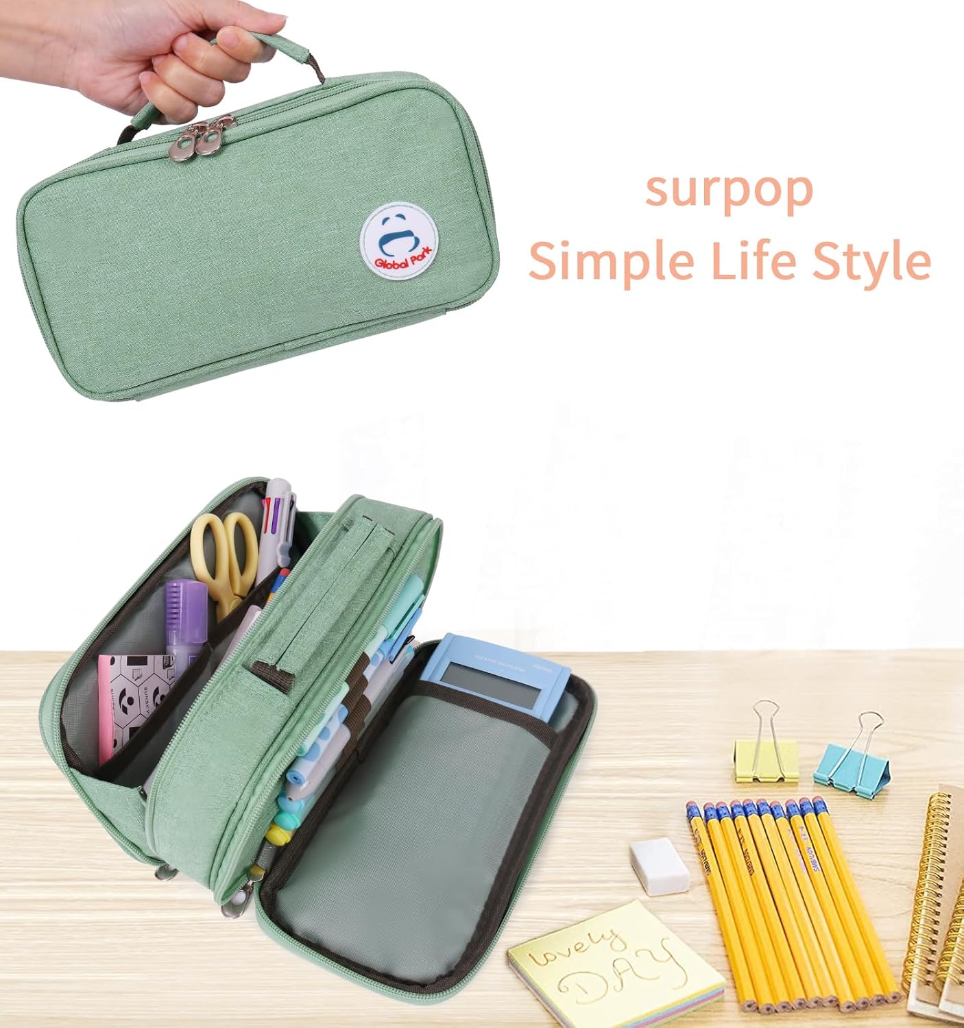 Pencil Case Pen Bag Holder Pouch Large Handle Big Capacity Desk Organizer Storage Marker Box Stationary Makeup Cosmetic Double Zippers for School Office Students Teen