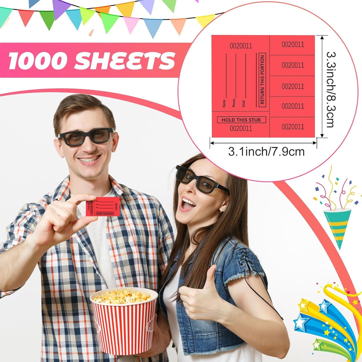 Kosiz 1000 Sheet 5 Bid Raffle Tickets Chinese Auction Tickets Sheets Auction Fundraiser Ticket Numbered with Name and Phone Number Per Sheet Raffle Tags for Silent Auction(Red)