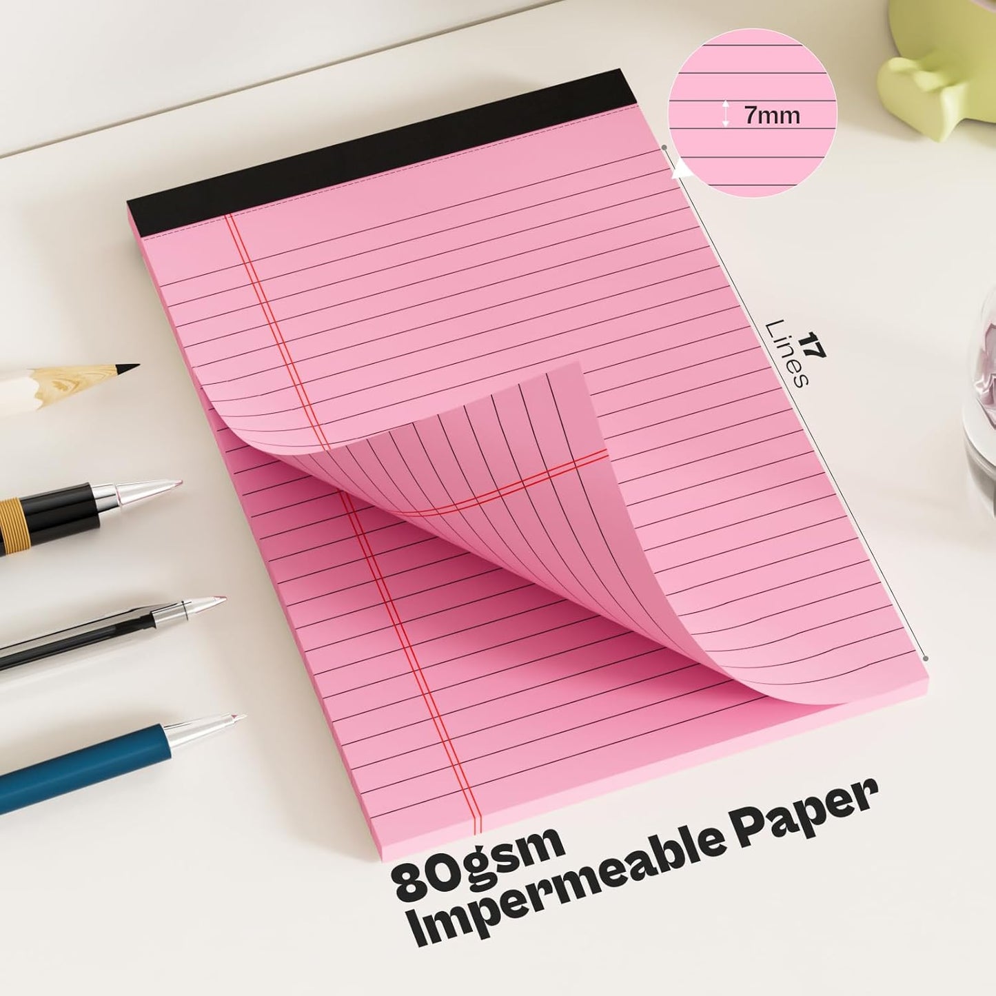 4 Pack Note Pads 5 x 8 Inch Pink Small Legal Pads 5 x 8 Colored Notepad 5 x 8 Micro Perforated Writing Pads Lined Paper Pads College Ruled Pad Paper 30 Sheets Notebook for Study, To-Do Lists, Office