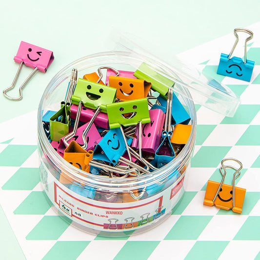 48 Pack Medium Paper Clips (1 inch/25mm), Smiling Face Binder Clips, Assorted Colors