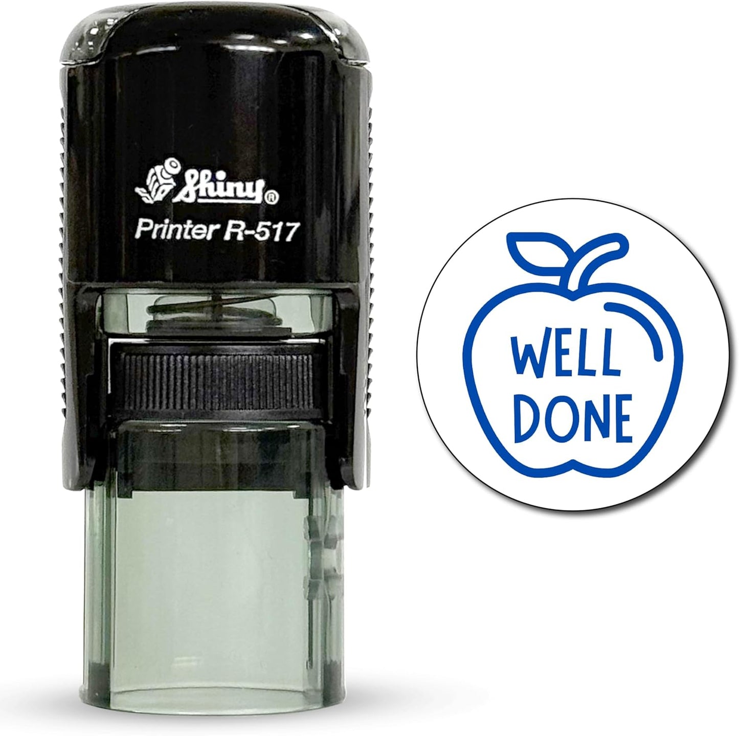 Shiny Well Done Teacher Stamp, Round Self Inking Stamp for Classroom, Blue Ink