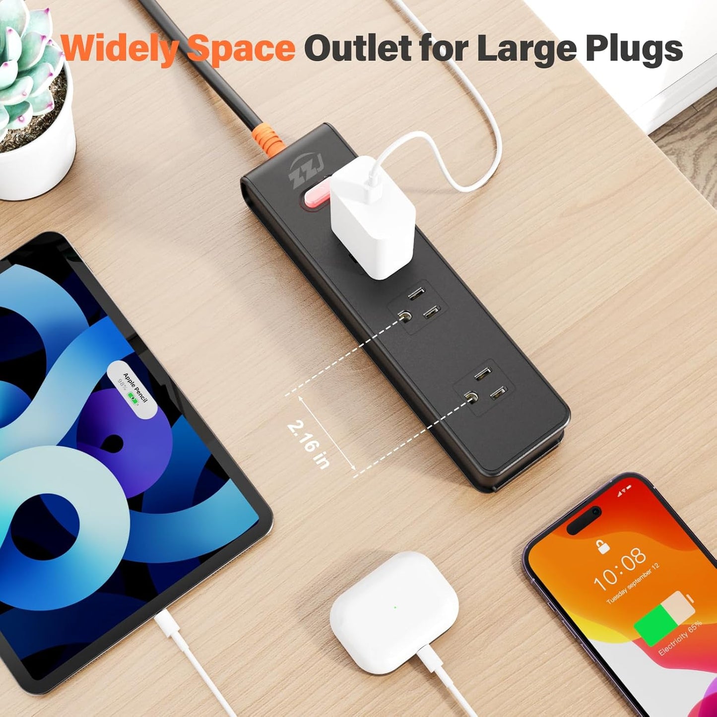 Outdoor Power Strip Weatherproof, Surge Protector with 3 Wide Outlets, 1875W/15A Overload Protection Switch,6FT Flat Plug Multi-Plug Outdoor Extension Cord for Indoor Outdoor, UL FCC Listed