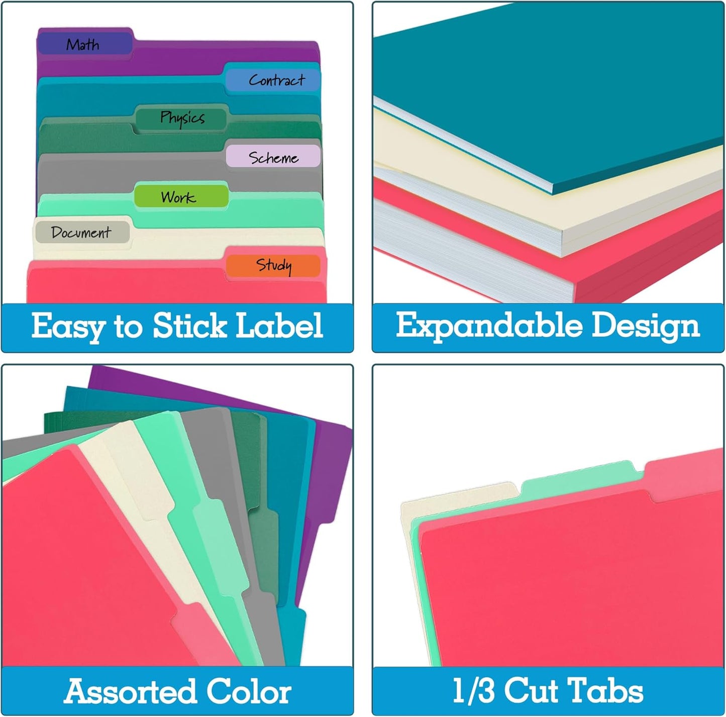 100 Packs Colored File Folders,Rose Red File Folders,Two Tone Color File Folder 8.5 x 11 Inch,1/3 Cut Tabs Letter Size,Manila File Folders for Office,School and Home,Organization