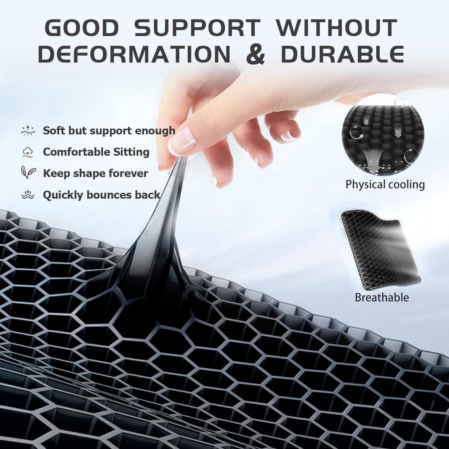 Gel Seat Cushion, 19x19inch Super Large Gel Cushion Pressure Pain Relief Seat Cushion for Long Sitting, Soft Breathable Gel Chair Pads for Home Office Wheelchair Car Seat (Black)