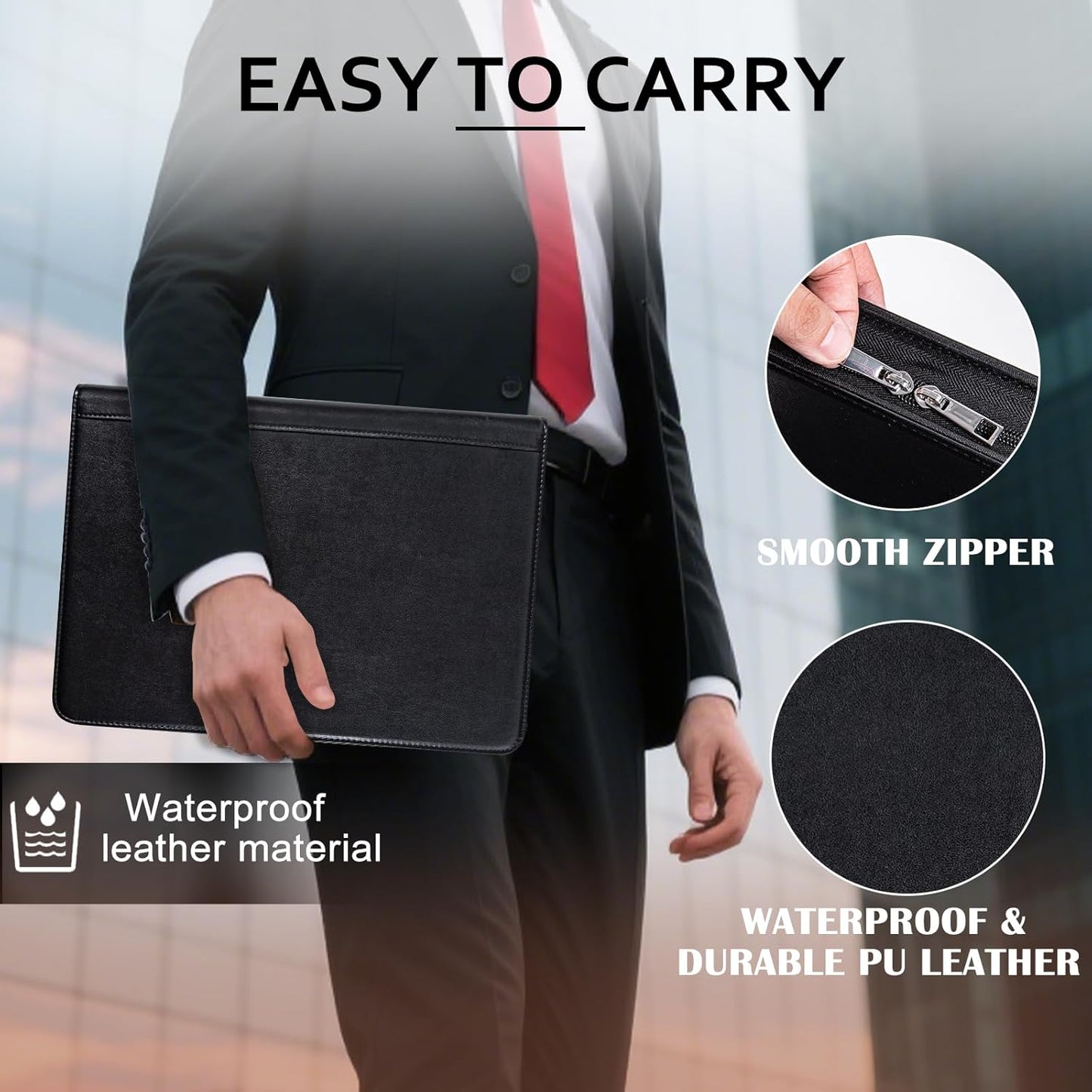 Calfinder 3 Ring Portfolio Binder,PU Leather Padtfolio Binder with Zipper,Padfolios for Women&Men,Professional Business Portfolio Organizer for Resume/Interview, A4 Letter Document Organizer