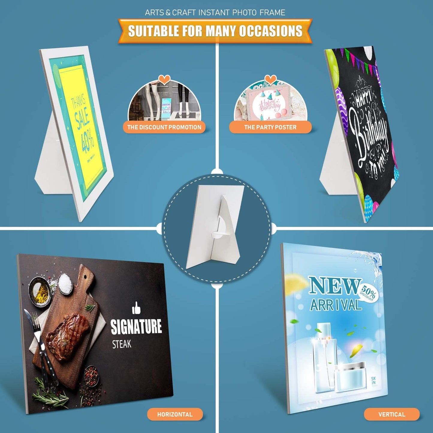 Golden State Art, 9 Inch Self Stick Easel Back, Cardboard Stand, Single Wing, Archival Quality, Display Posters Pictures Brochures, Easy and Fast Application (Pack of 50) White, Made in USA