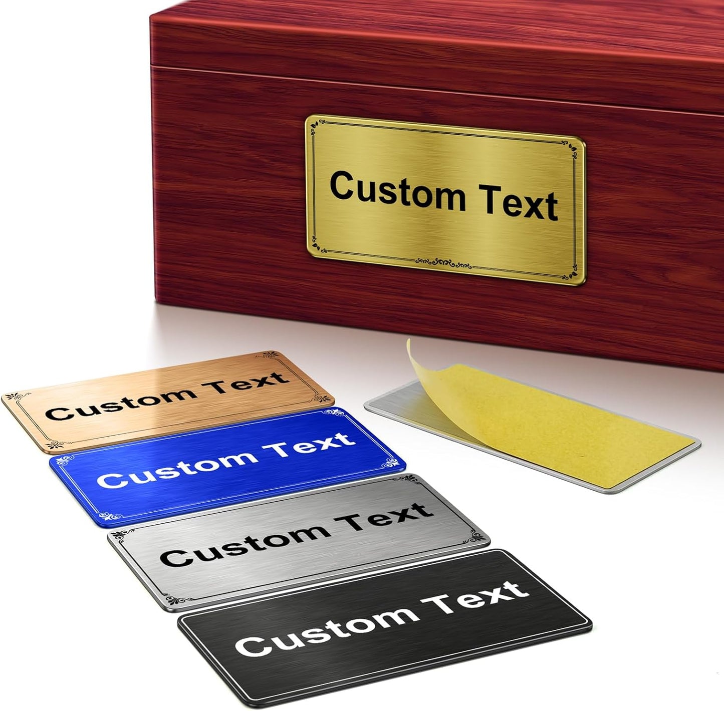 Stainless Steel Personalized Name Plate with Adhesive - Custom Plaque, Name Tag, Badge, Lable, Sign - Engraved Name Plates for Trophy, Award, Memorial