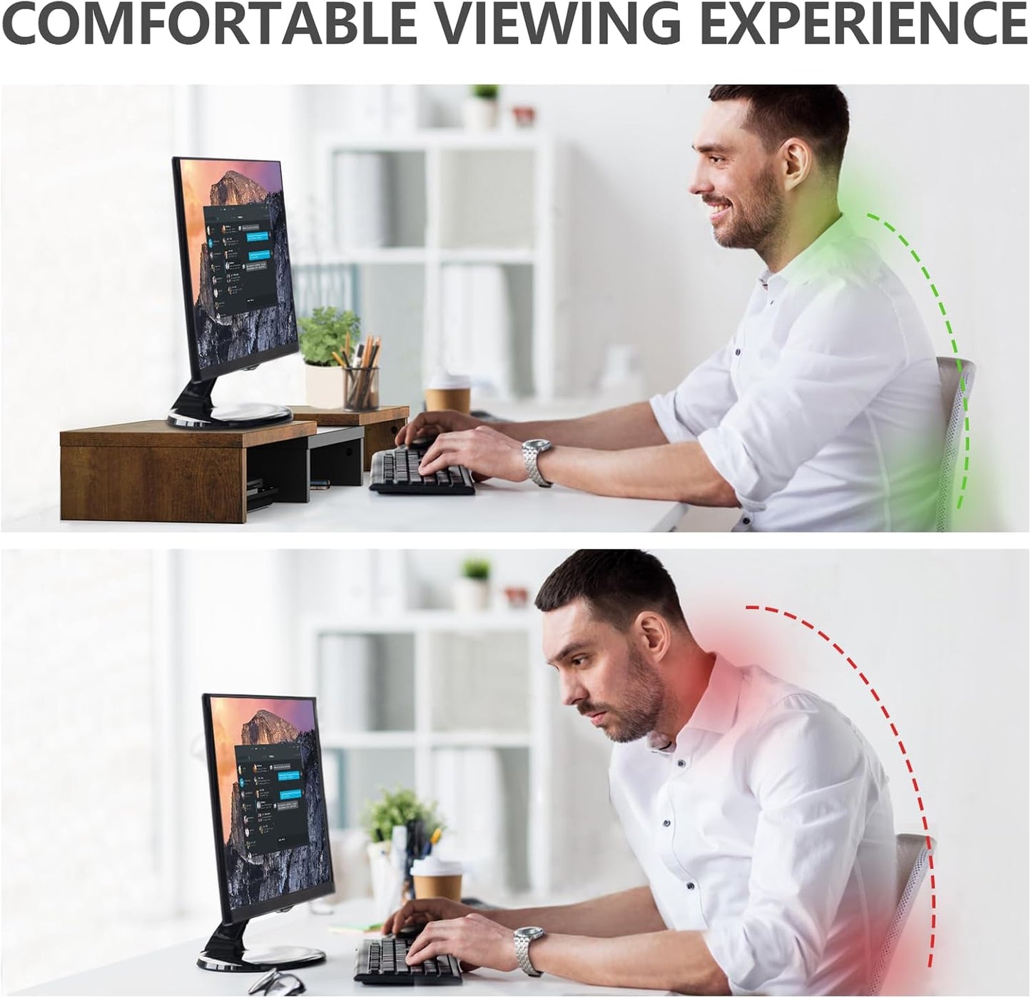 TAVR Dual Monitor Stand Riser, Computer Monitor Stands for 2 Monitors, Extra Long Multifunctional Desktop Organizer Riser for Computer, Laptop, PC, Printer, TV, Max 43.3" Length, Rustic Brown