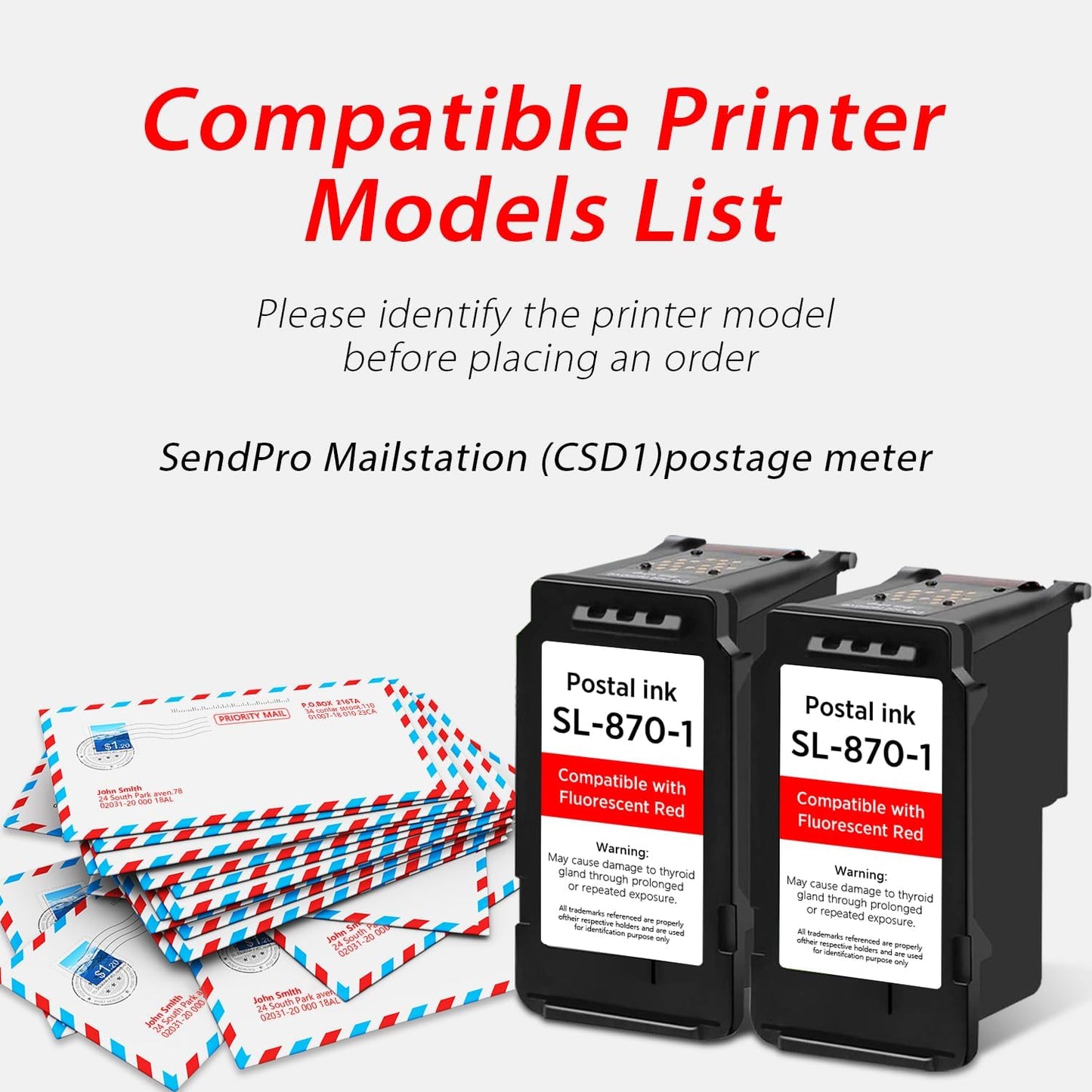 High Capacity SL-870-1 XXL Red Ink Cartridge Compatible with SL870-1 SL8701 XXL Fluorescent Red Ink Replacement for Pitney Bowes SendPro Mailstation Postage Meter (CSD1) 2-Pack (2×16ML)