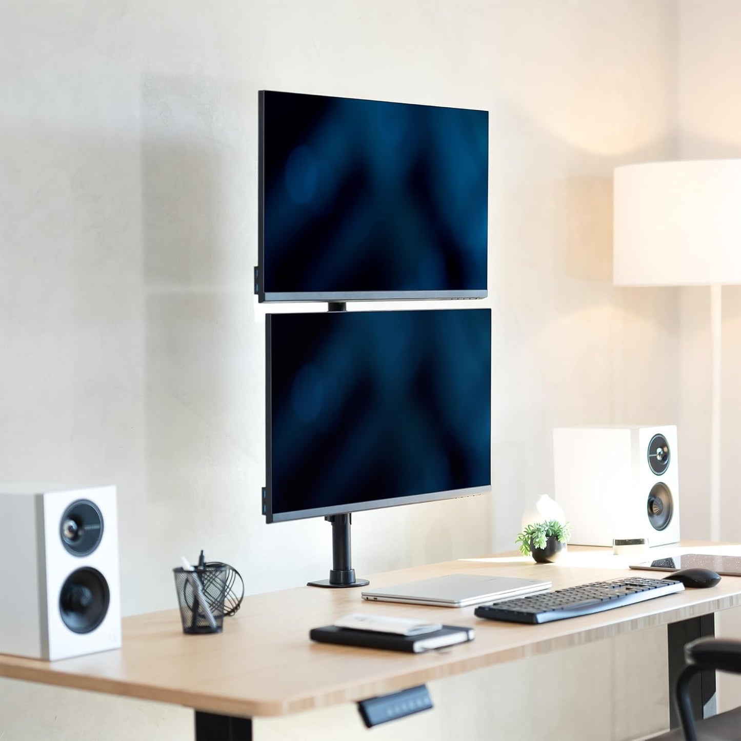 VIVO Dual Monitor Desk Mount Stand with Height Adjustment and VESA Plates for 2 LCD Ultrawide Screens up to 34 inches, Stacked Array, STAND-V002R