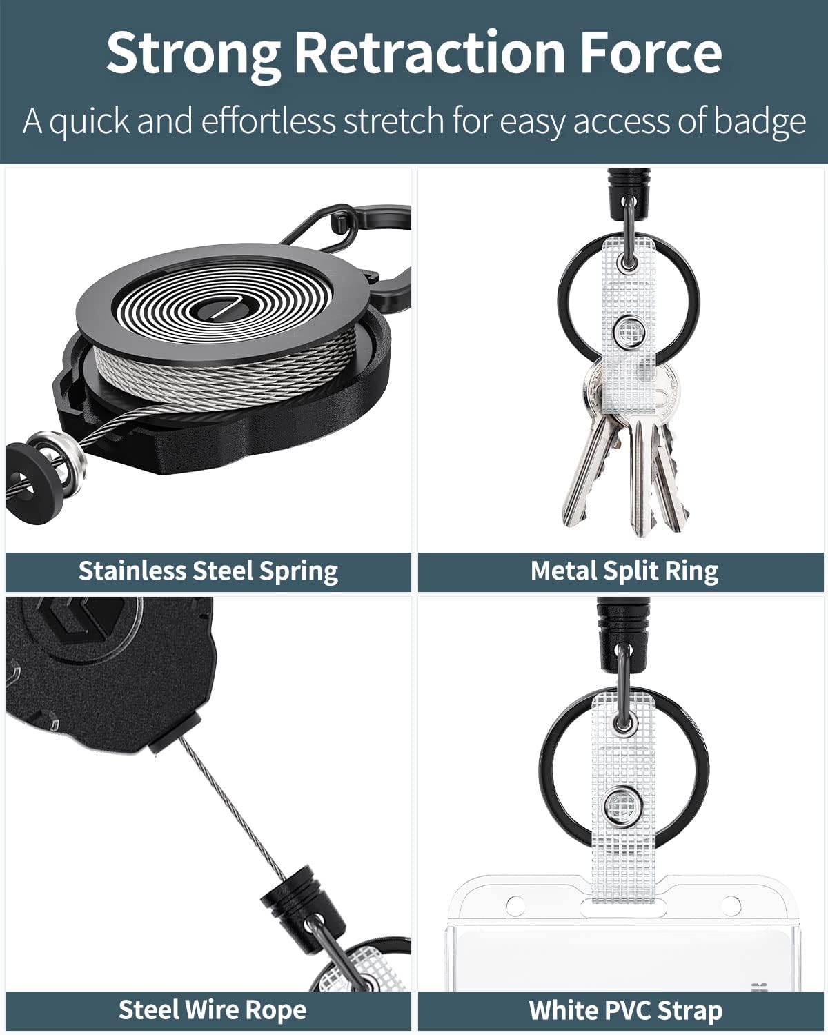 Uniclife 2 Pack 2-Card Thumb-Slot Badge Holder Vertical Clear Plastic Case with Retractable Keychain Badge Reel for up to 8 oz Hard Card Protector for IDs Credit Cards Driver’s Licenses and Passes