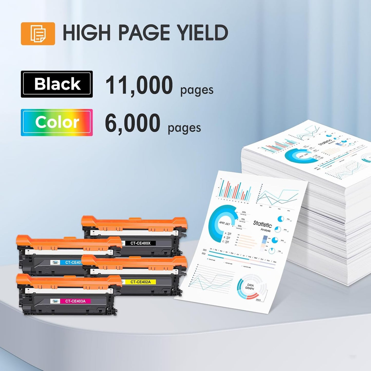 507X 507A Toner Cartridges 4 Pack Compatible for HP 507X 507A High Yield CE400X CE401A CE402A CE403A for HP Laserjet Enterprise 500 Color M551 M551n M551dn M551xh M570dn M570dw M575f Printer