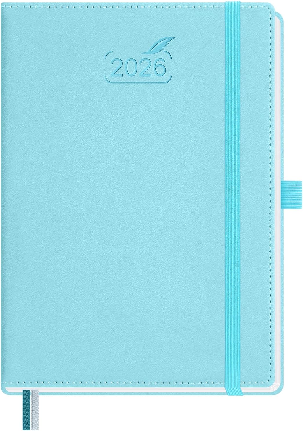BEZEND 2026 Planner Weekly and Monthly (6" x 8.5") Daily Calendar with Half-Hourly Timeslots & Tabs (Jan-Dec) Note & Expenses, Pen Holder, Inner Pocket, Vegan Leather Hardcover - Sky Blue