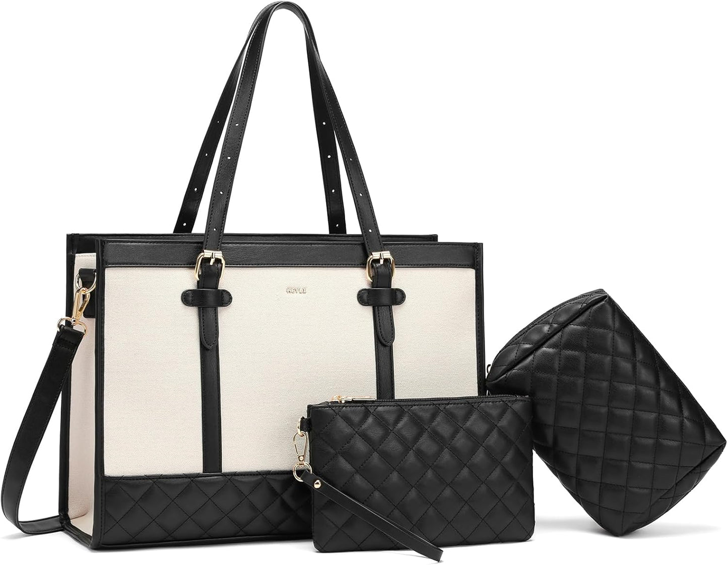 Keyli 3pcs Laptop Bag for Women,15.6 Inch Canvas Tote Bag Work Bags Large Business Computer Briefcase Shoulder Handbag Purse