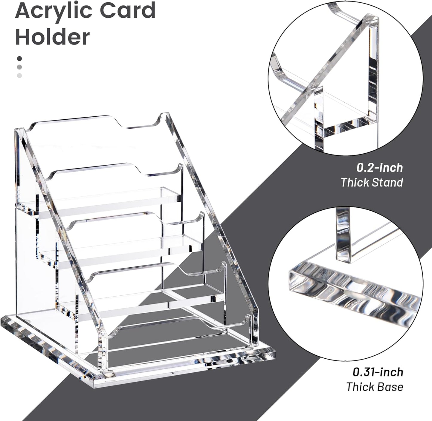 Acrylic Card Holder Clear Horizontal Business Card Organizer Stand for Desk 4 Slots 4 Tier Business Cards Stand for Women and Men,Office Desk Accessories,Organize 200 Cards-1 Pack(4Slots-H)