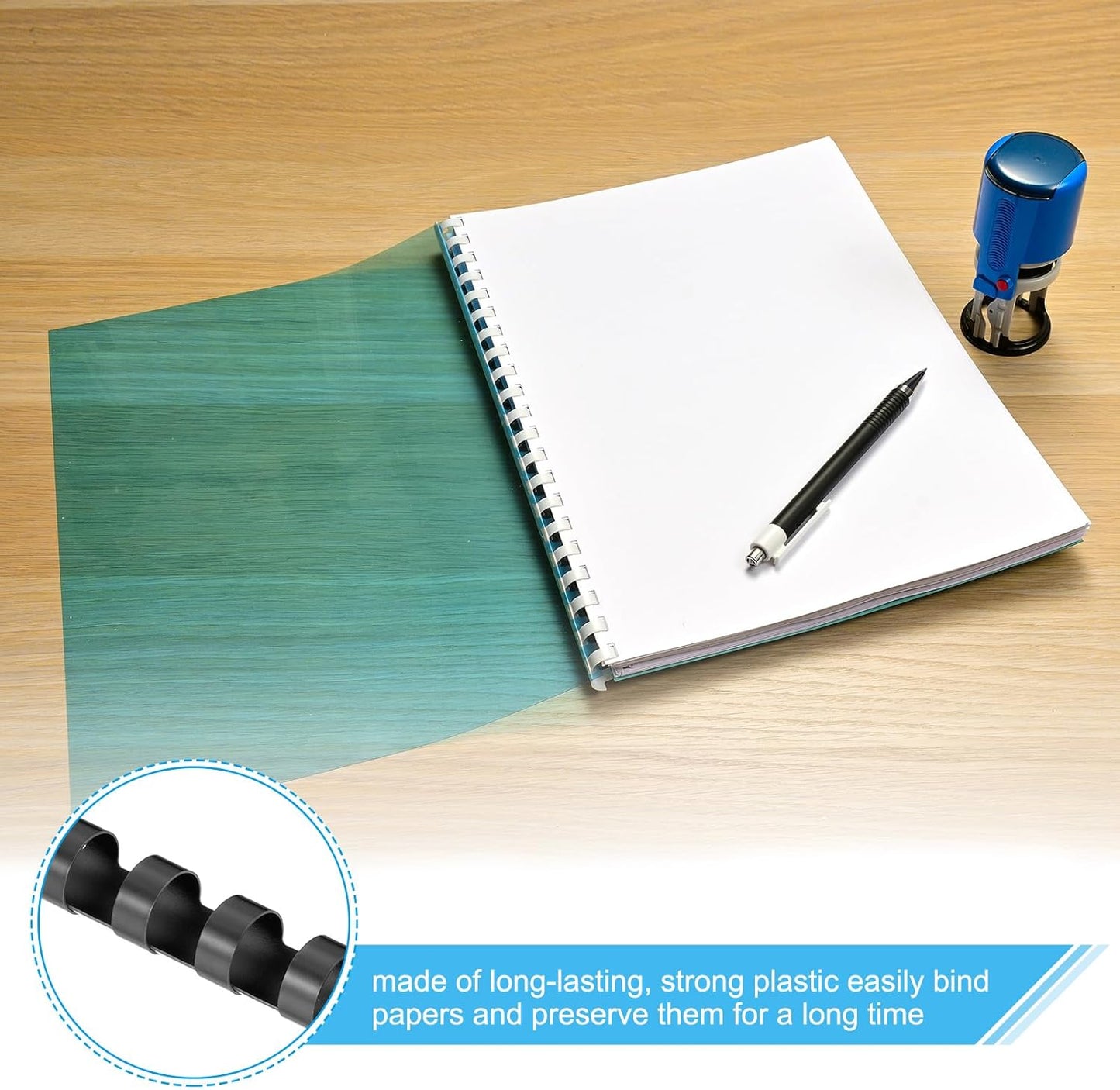 PATIKIL 6mm (1/4") Plastic Binding Combs, 100 Pcs 21 Rings Comb Binding Spines 20 Sheet Capacity Letter Size for Binding Paper Sheets, Black