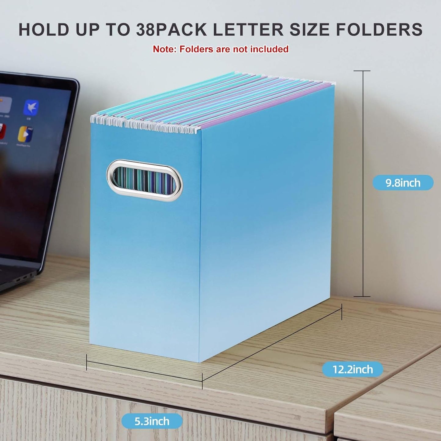 Oterri File Organizer, 4 Packs Small Storage Box, Cardboard File Folder Organizer, Collapsible File Box for Hanging File Folders Letter Size, Portable Filing Organizer (Gradient Light blue)