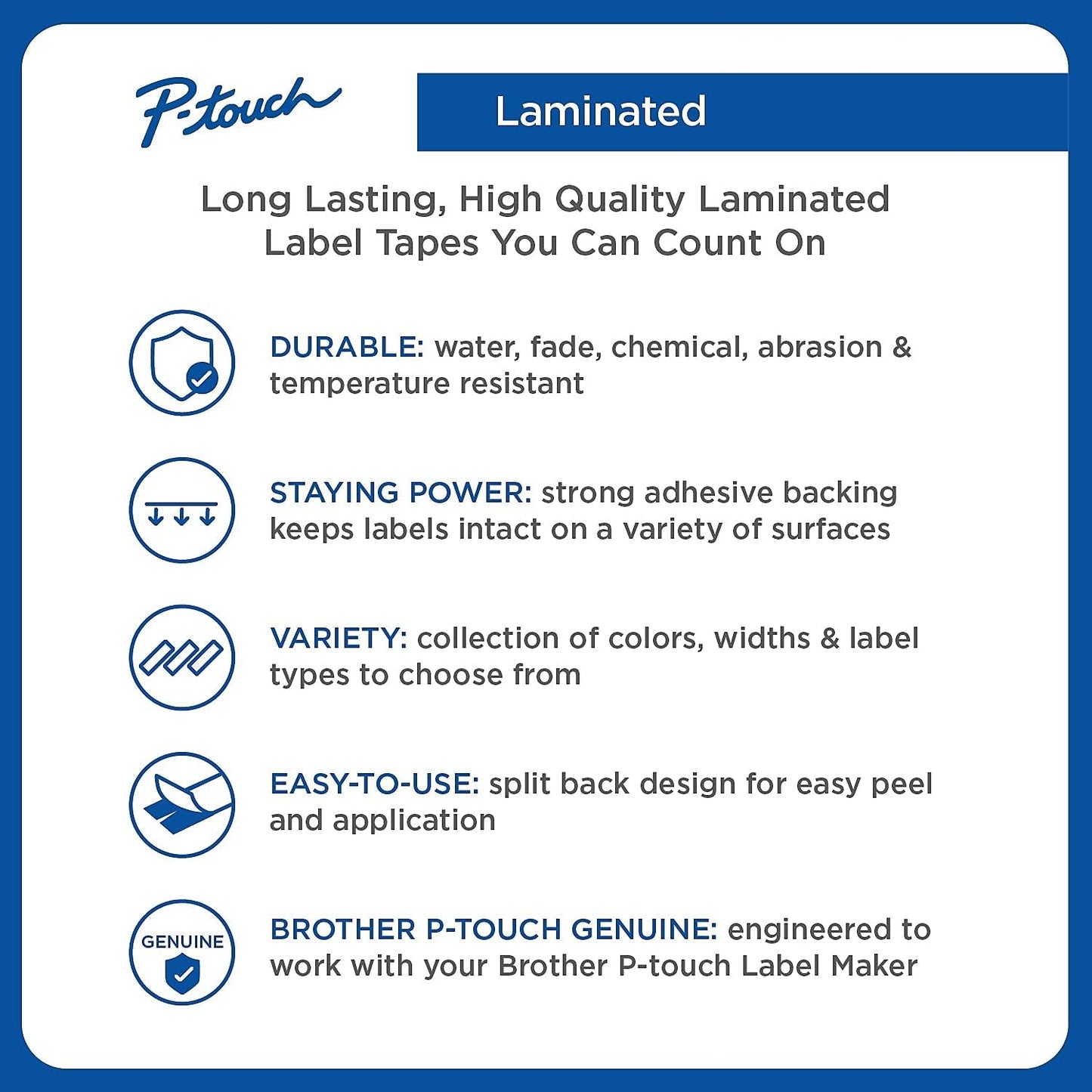 Brother Genuine P-touch TZe-231 4-Pack Tape (TZE2314PKB) ½” (0.47” or 12mm) x 26.2 ft. (8m) Laminated Black on White, (For use with PT-D210, PT-H110, PT-D220, PT-D410, PT-D600 Label Makers)