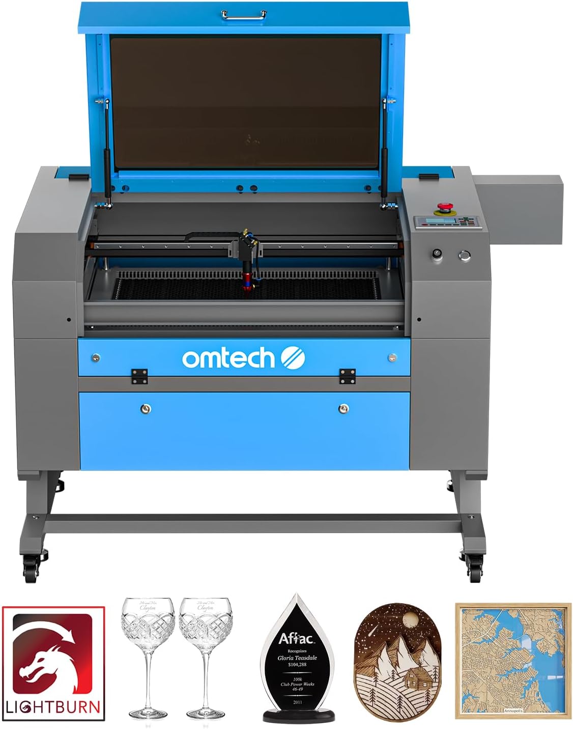 OMTech 90W CO2 Laser Engraver with LightBurn, 20x28 Inch Laser Engraving Cutting Machine with Autofocus Autolift 4 Way Pass Air Assist Water Pump, Commercial Laser Cutter for Wood Glass Acrylic More
