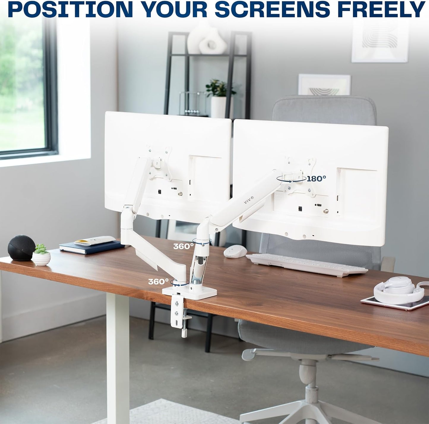 VIVO Dual Monitor up to 32 inches and 19.8 lbs per Screen, Mechanical Arm Desk Mount, Articulating Counterbalance, VESA Stand, Classic, White STAND-V002OW
