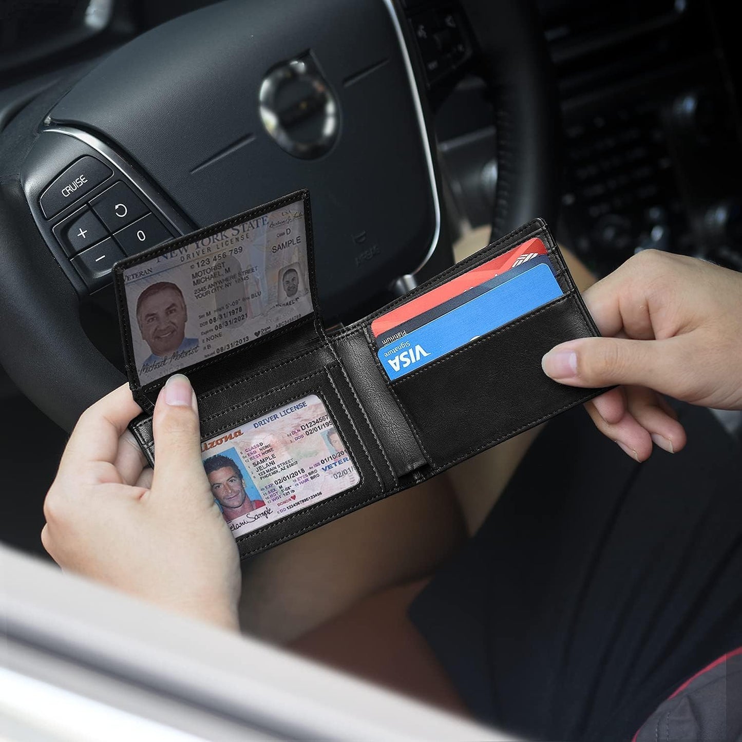 RUNBOX Wallet for Men Slim Rfid Leather 2 ID Window With Gift Box