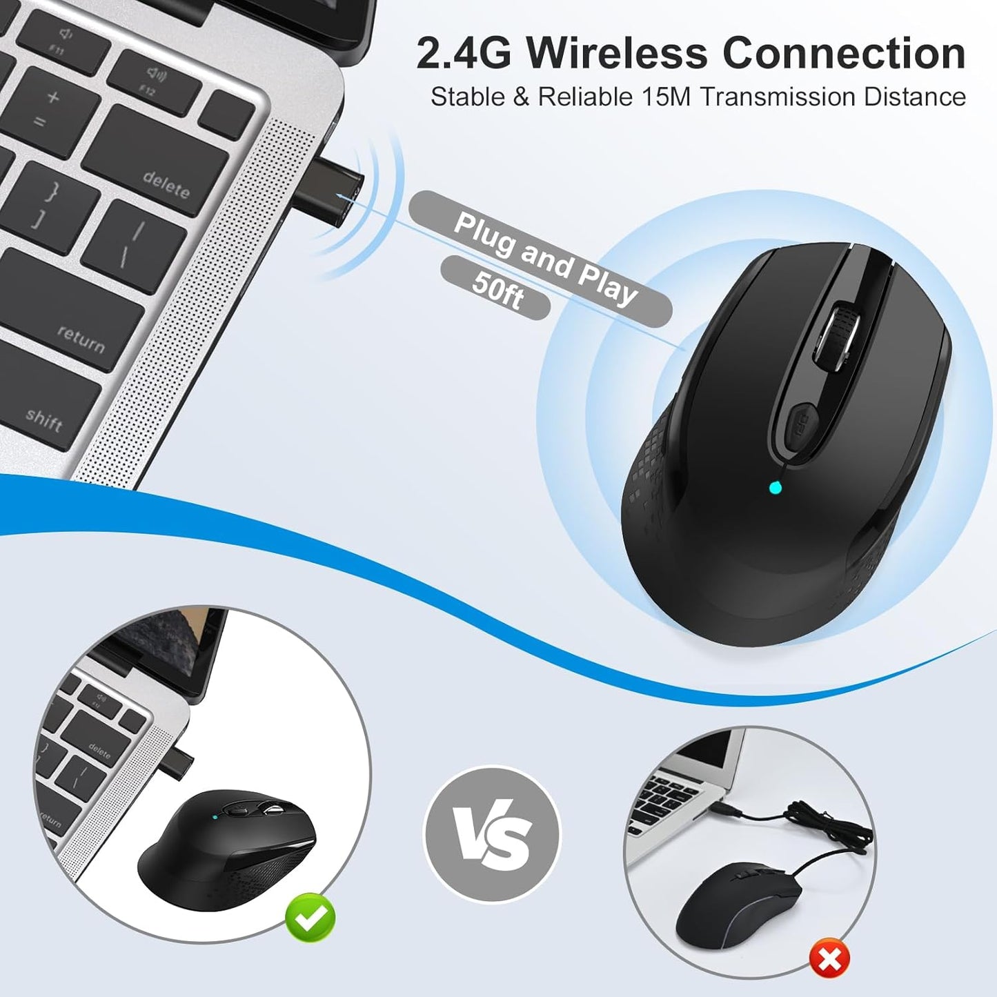 RaceGT USB C Wireless Mouse, Type C Silent Mouse for MacBook Air/Pro, 2.4G Cordless Computer Mice with 6 Buttons and 3 Adjustable DPI for Mac, Laptop, Desktop, PC