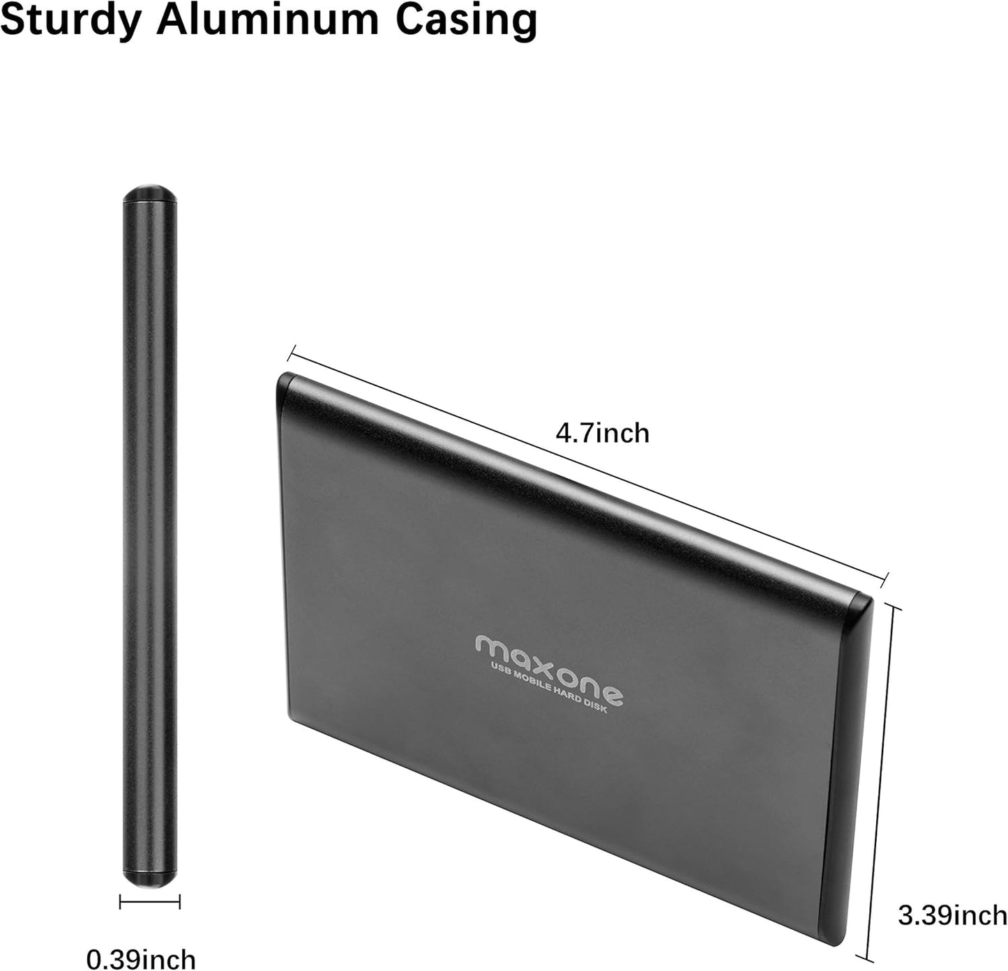 Maxone 750GB Ultra Slim Portable External Hard Drive HDD USB 3.0 Compatible with PC, Laptop, Charcoal Grey
