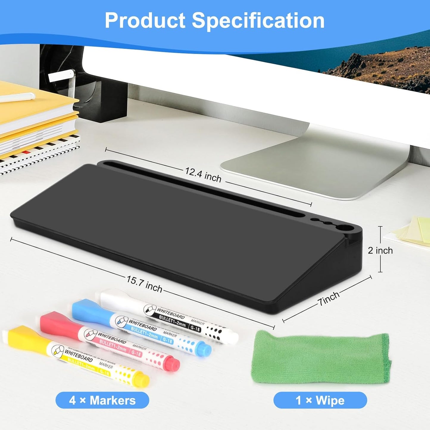 Desktop Glass Whiteboard with Storage, Desk Board with Computer Keyboard Stand, White Dry Erase Board with Drawers for Home, School, Office Desk Organizers and Accessories - Black