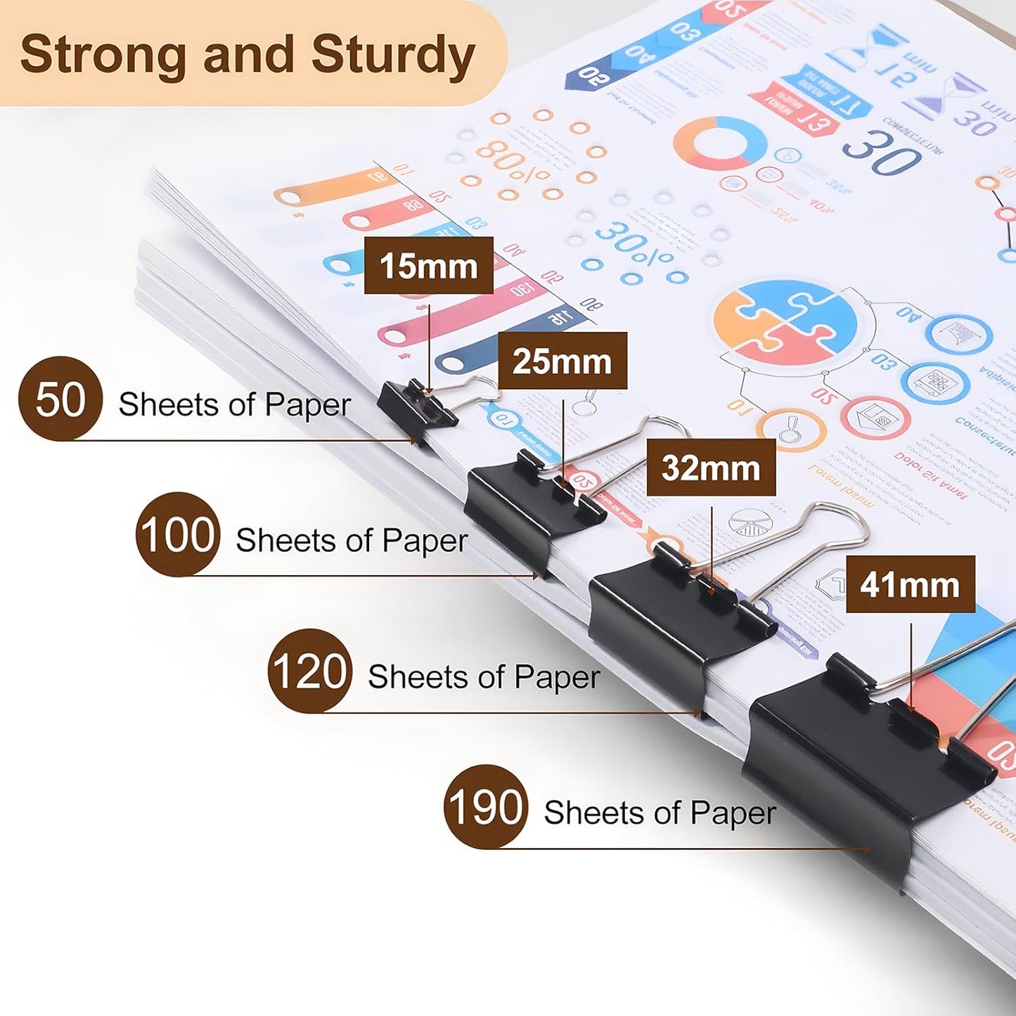 Black Binder Clips Assorted Sizes - Coideal 100 Pcs Metal Binder Paper Clips Foldback Bulldog Clip Clamps for Office School (Mini, Small, Medium, Large)