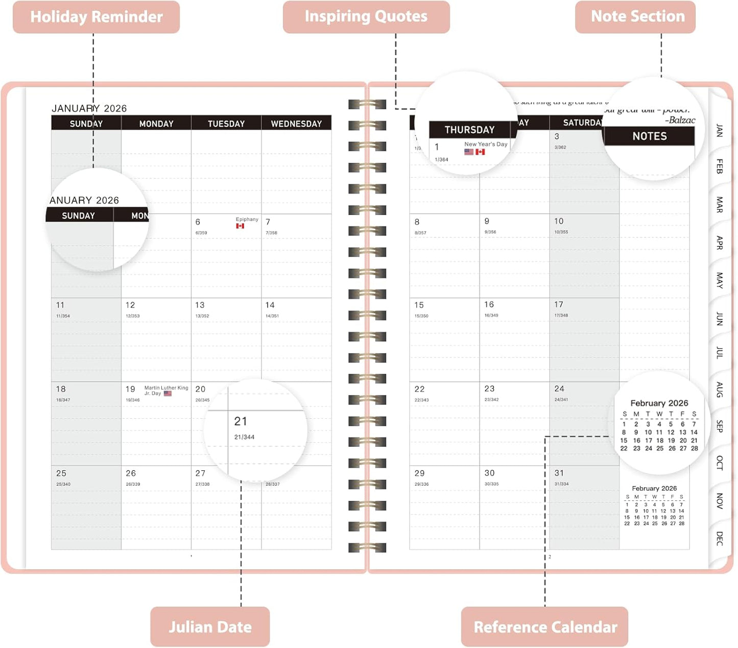 2026 Planner, Weekly and Monthly Calendar Academic Planner, Jan 2026 - Dec 2026, Planning Agenda Book for Desk Accessories and School Supplies - A5 (6.3'' x 8.5'')