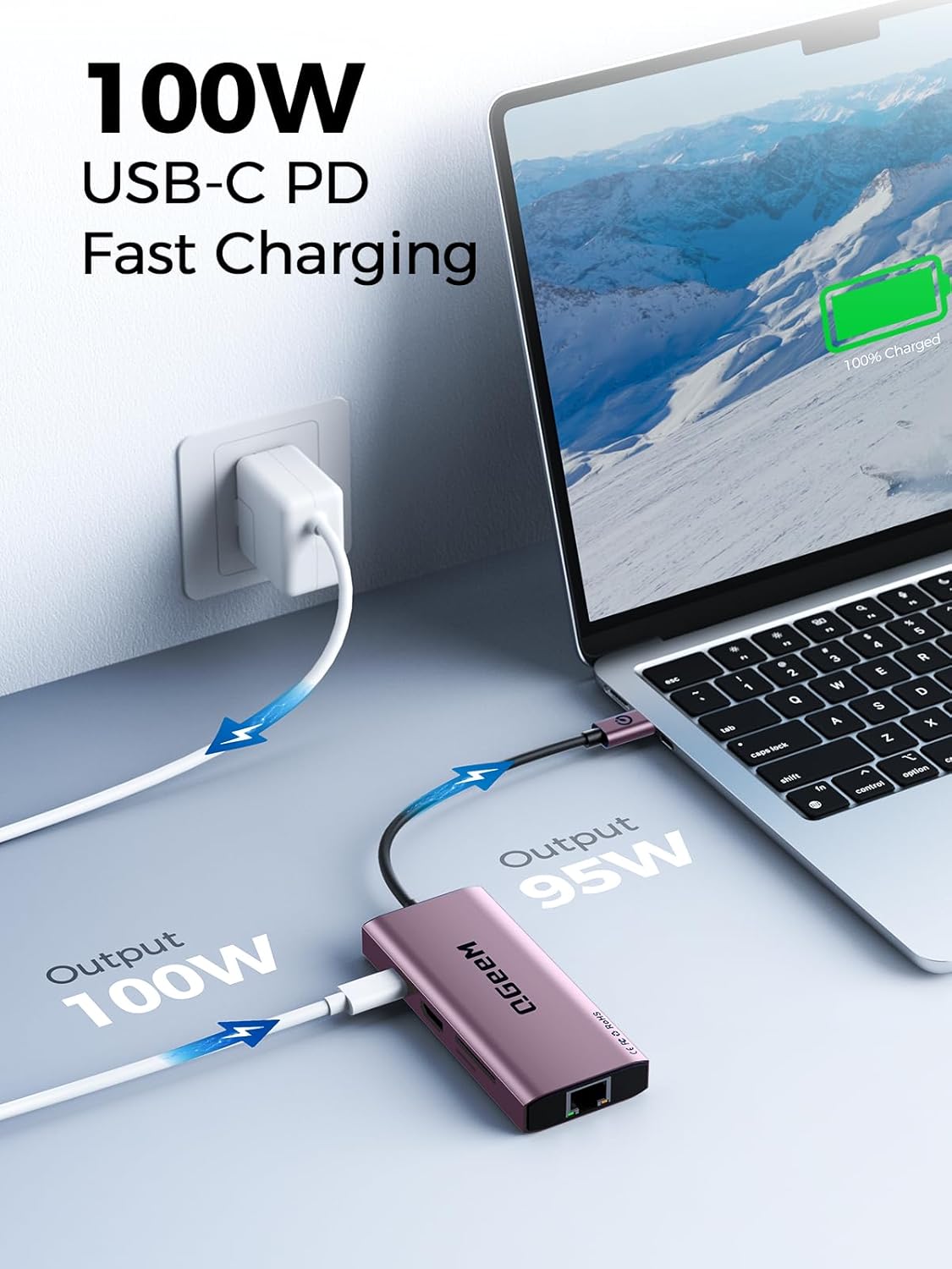 QGeeM USB C Hub Ethernet,9 in 1 USB Type C Hub HDMI Multi-Port Converter Adapter,100W Pd, USB 3.0,SD/TF Card Reader,Compatible for MacBook Pro Air Ipad HP Dell Lenovo Chromebook etc.-Violet