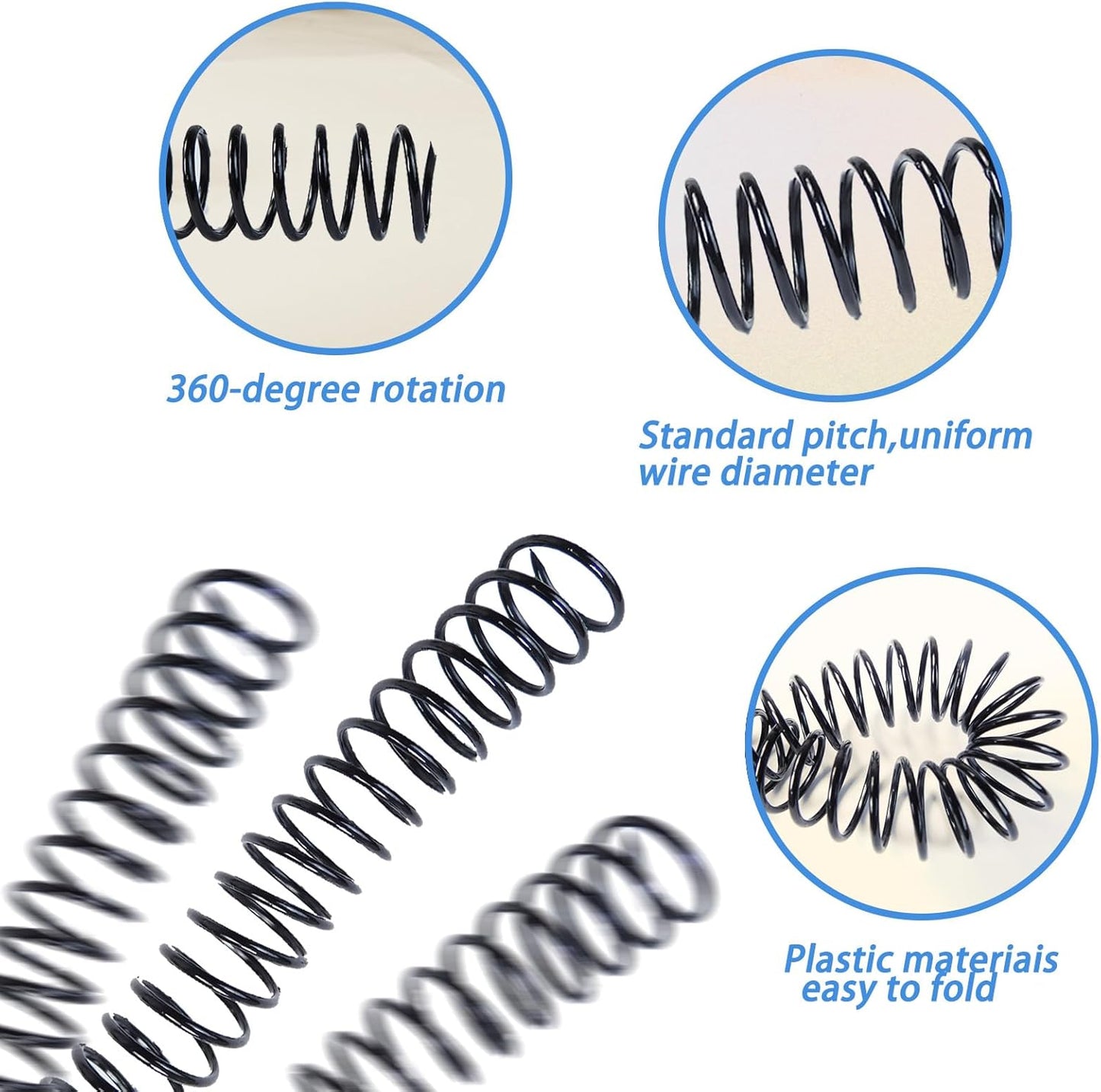 Rayson 25.4mm Plastic Spiral Coil Binding 3:1 Pitch, 1 inch, 210 Sheets Capacity Black Coil Binding Spines - Versatile for Office and Educational Tasks, Pack of 50