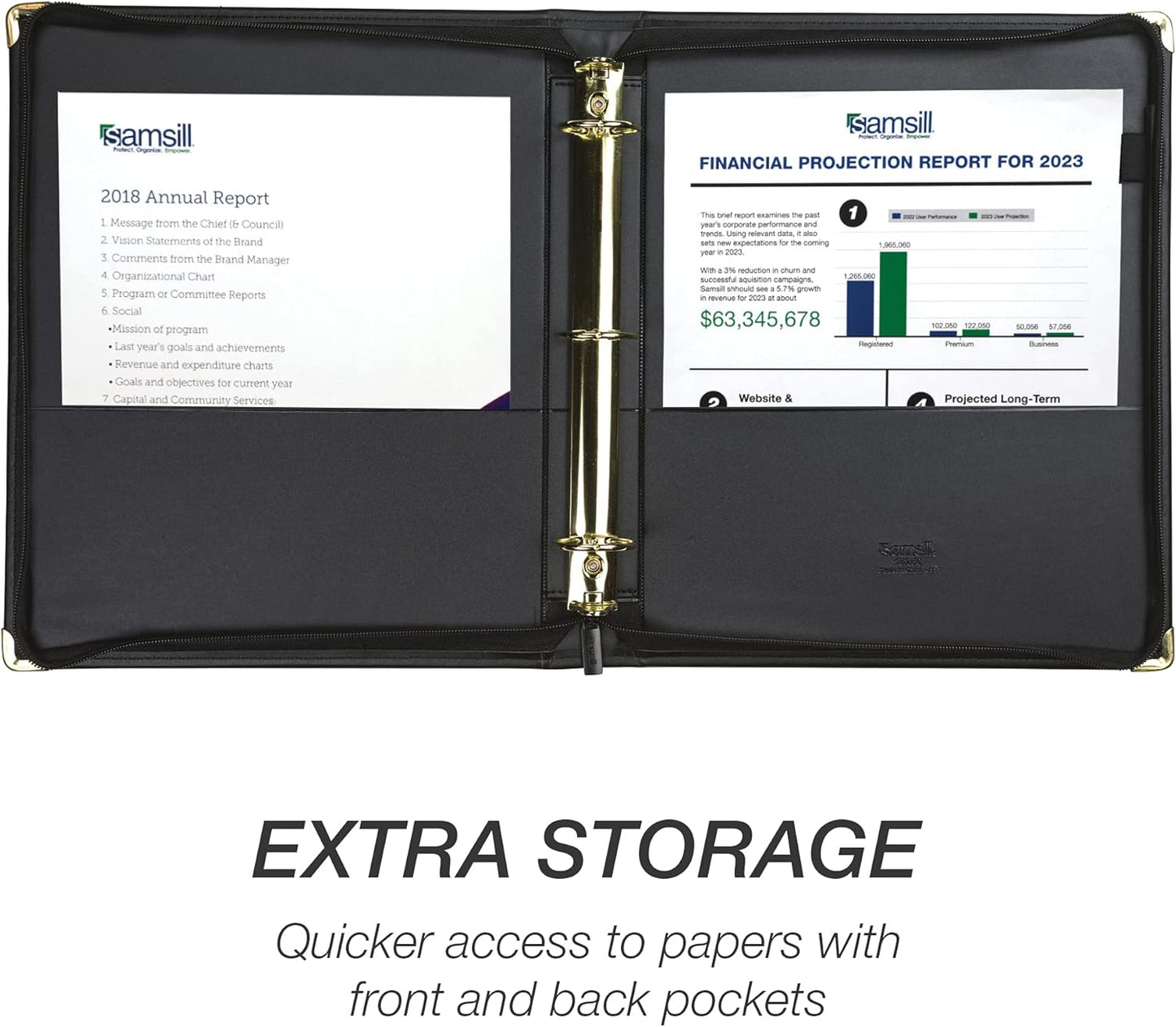 Samsill Classic Collection Leather Binder, Zippered, Executive Presentation Portfolio, 1.5 Inch (Holds 325 Sheets), Brass Round Ring, Black