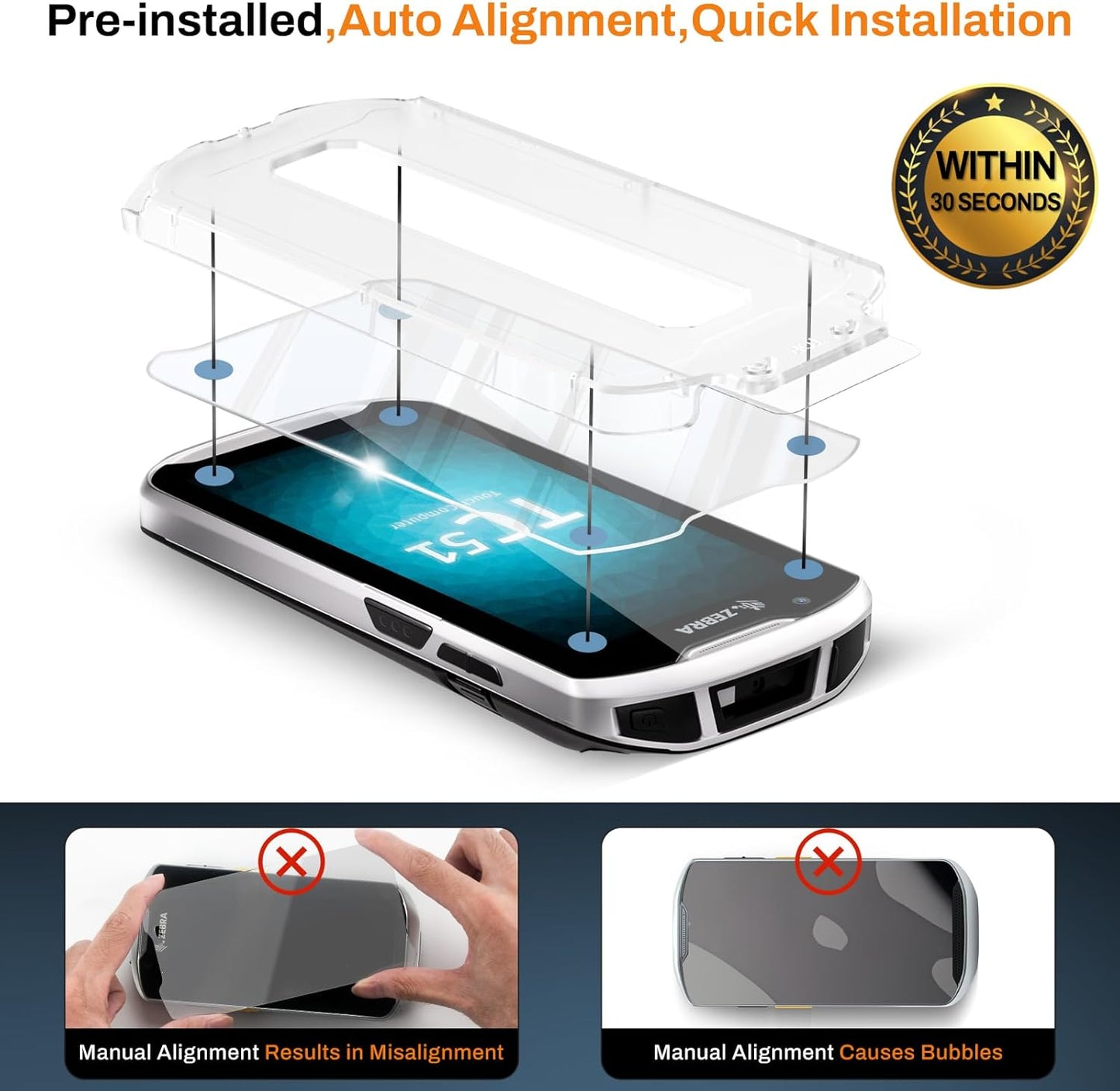 Screen Protector for Zebra TC51 TC510K TC52 TC56 TC57 Barcode Scanner, Tempered Glass [Military Grade Shatterproof & Long-Lasting Durability], Full Coverage, Easy Installation, 2 Pack