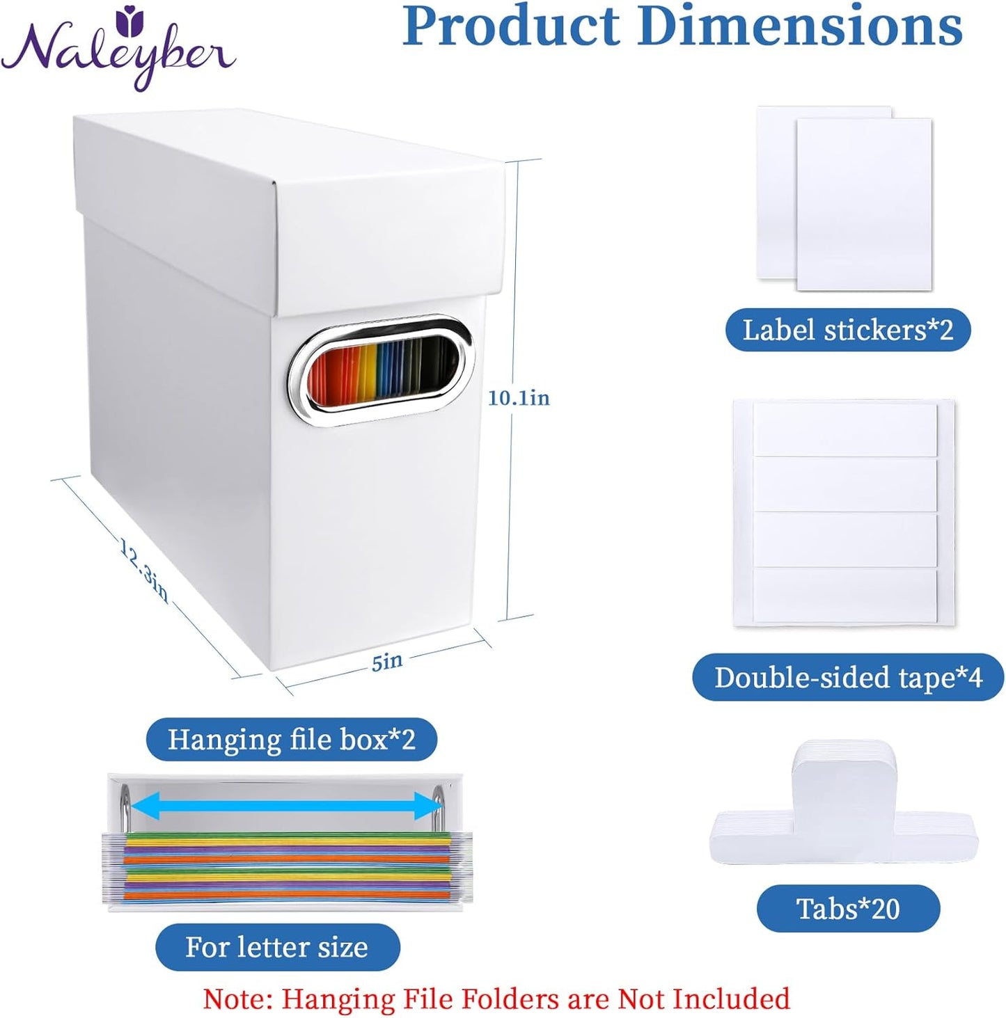 File Organizer Box with Lid, Collapsible Hanging File Folder Storage Boxes for Documents, Portable Filing Organizer for Office, Home, Classroom(White, 2 Pack)