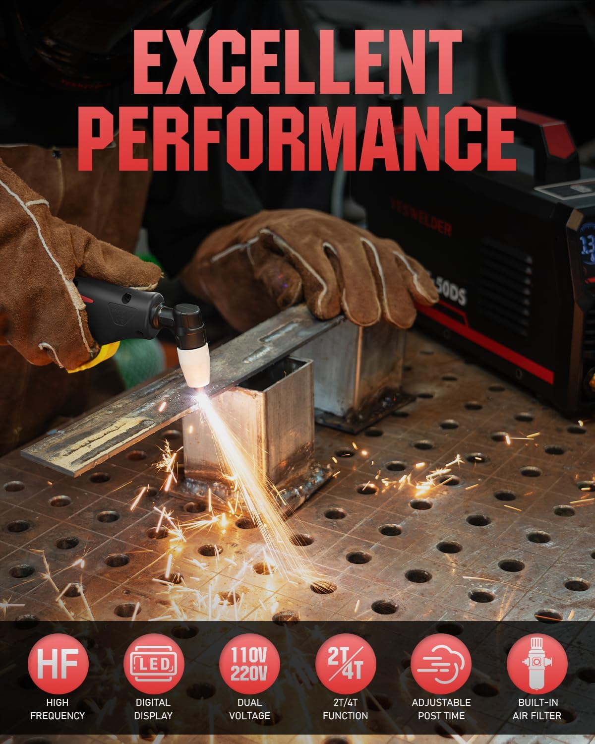 YESWELDER CUT-50DS Plasma Cutter, 50Amp Air Power Large Digital Display 110/220V Dual Voltage IGBT Inverter Plasma Cutting Machine