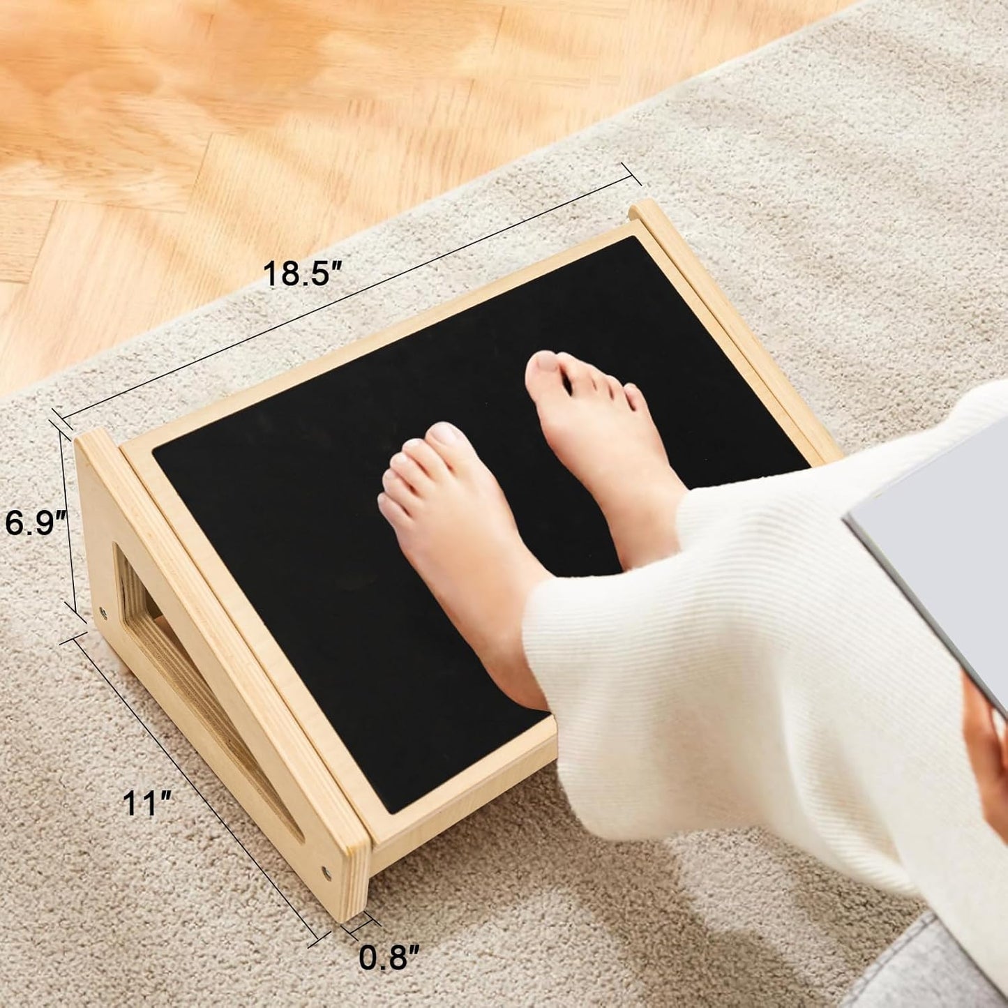 WOOD CITY Foot Rest for Under Desk at Work, 3 Heights Adjustable Footrest with Silicone Surface, 2 in 1 Foot Stool Improve Posture, Reduce Fatigue & Pain, Ideal for Home/Office/Gaming (Natural)