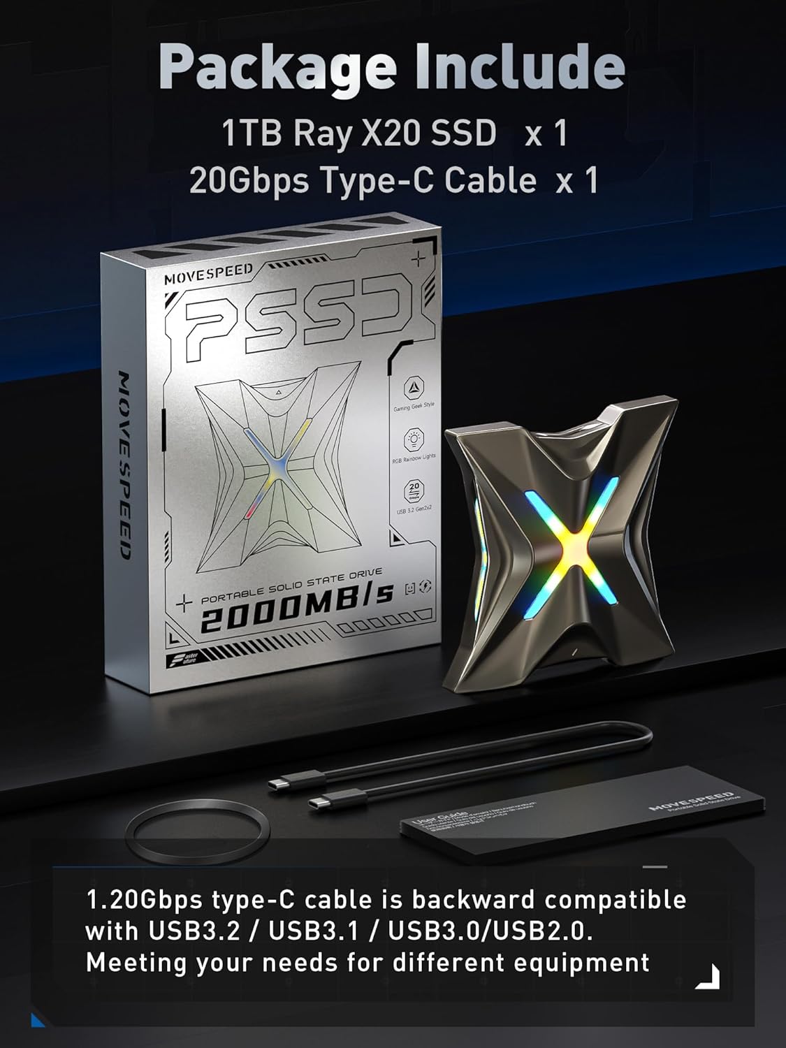 MOVE SPEED Magnetic 4TB Portable External SSD - 2000MB/s USB-C 3.2x2, PS5/PC/Smartphone Compatible Portable Drive, Compact Durable Storage for Gamers & Creators