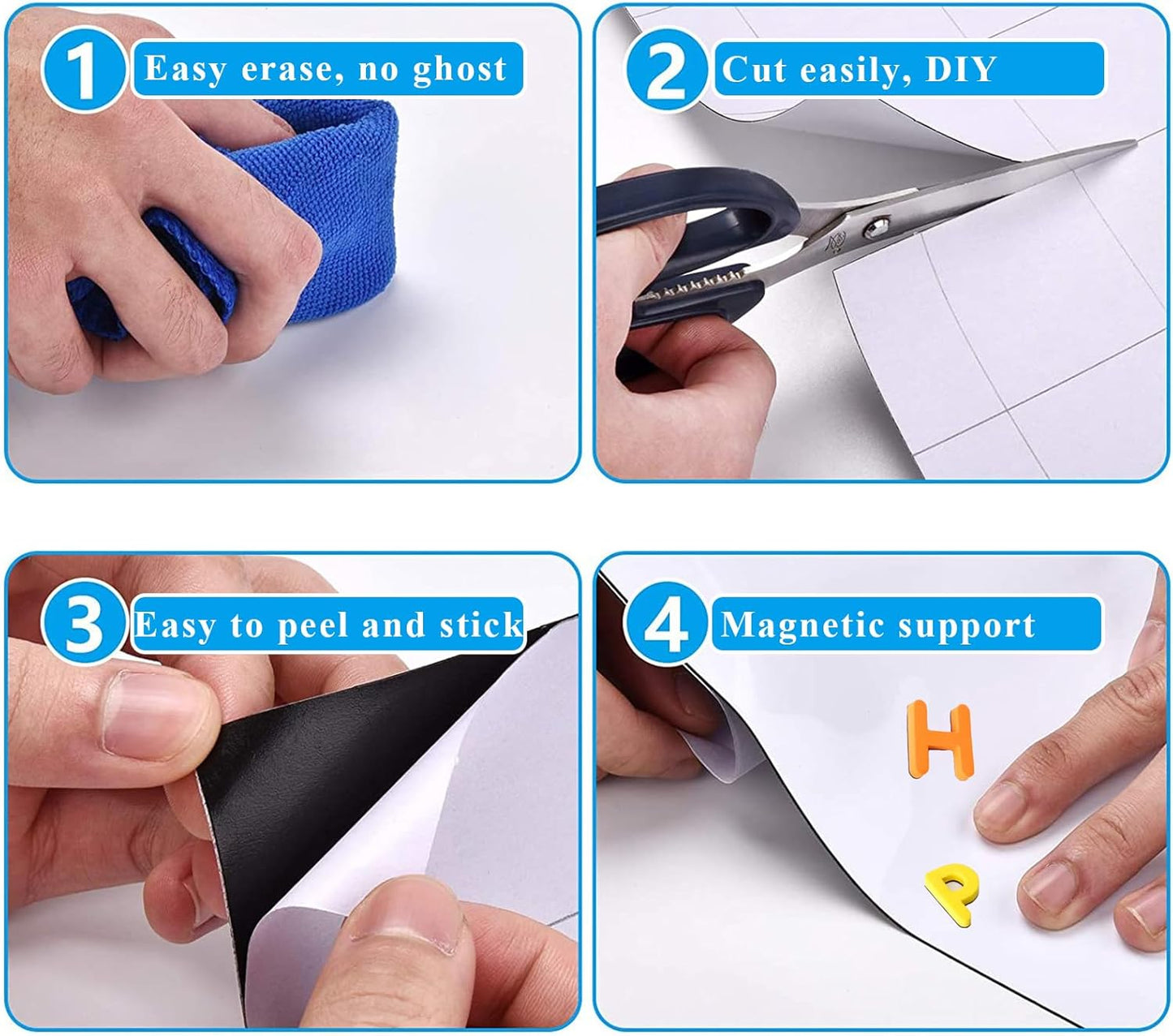 White Board Sticker Adhesive Backing, 36" x 48" Magnetic Dry Erase Board Contact Paper Stick on Wall, Whiteboard Sheet for Teacher Kids Classroom, Include Markers, Eraser with Magnet