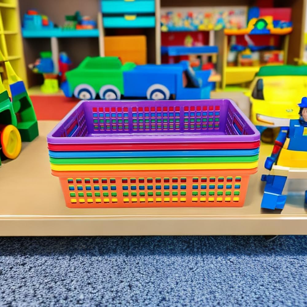 6 Pack Plastic Turn in Paper Trays for Classroom, Colorful Storage Bin Basket Organizers for School Supplies, Classroom Organization and Storage Tray Holds 4A Paper