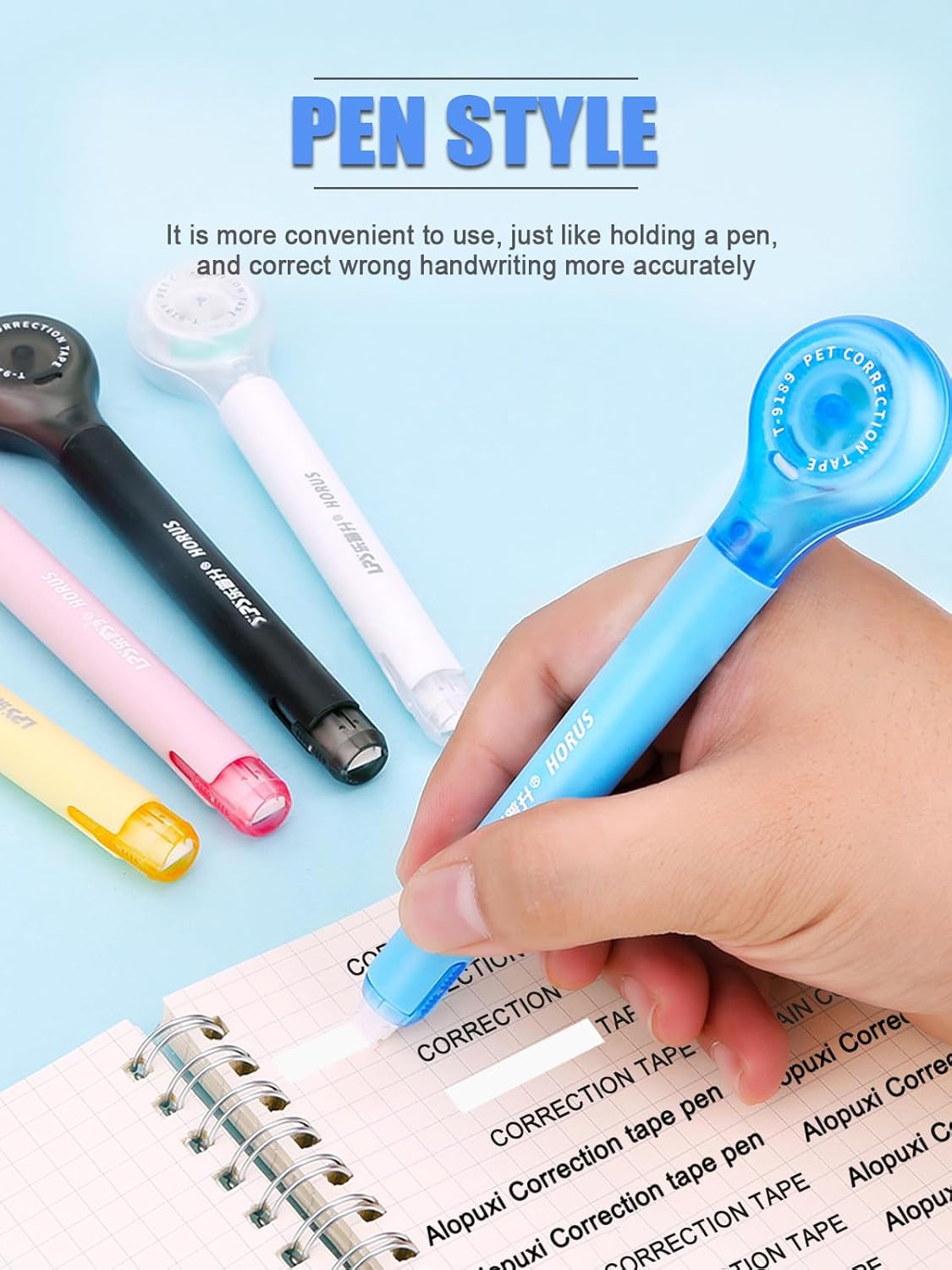 5pcs Correction Tape Pen, White, 1/5" x 236", Push-pull Protectiv