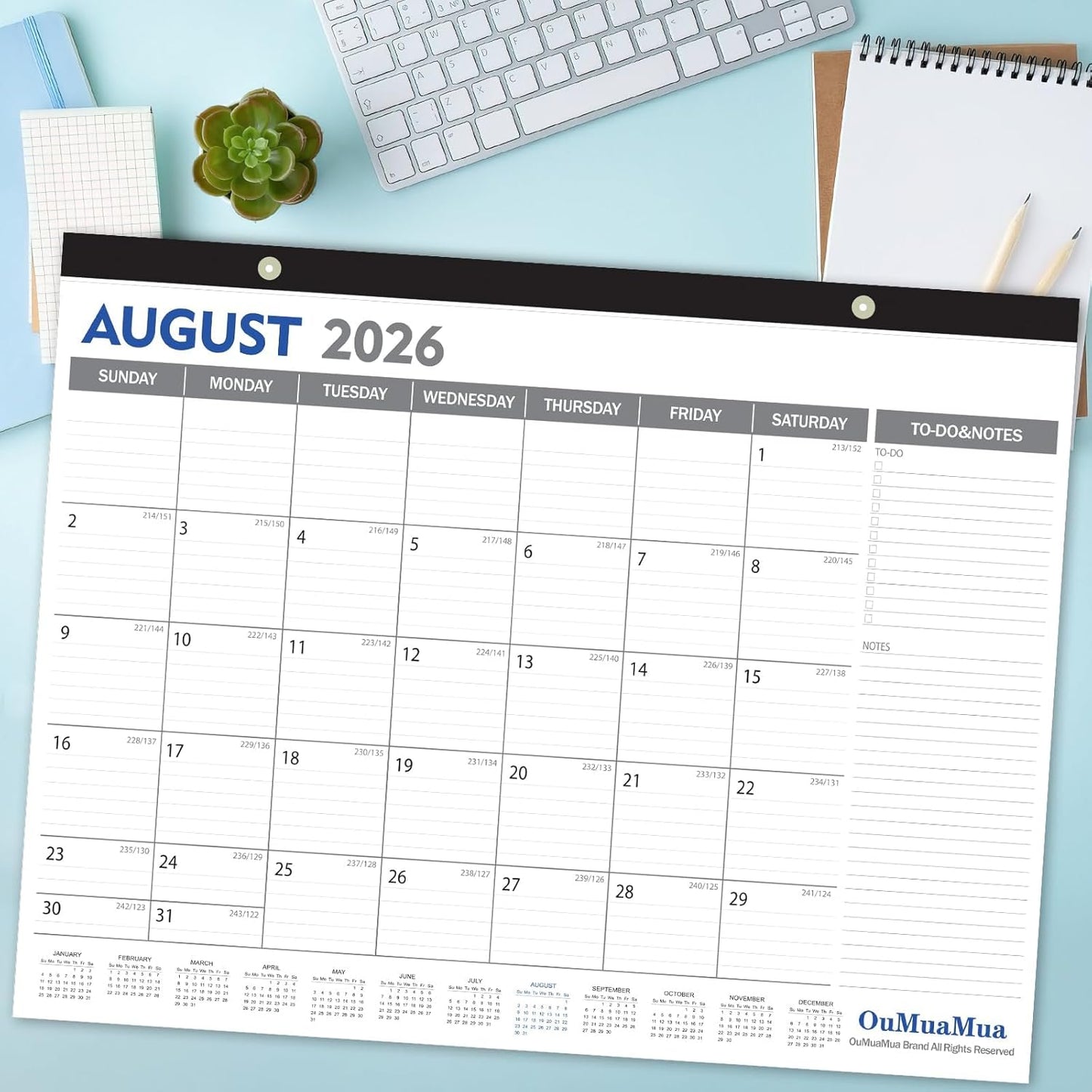 OuMuaMua 3-Pack Large Desk Calendars 2025-2026 - 19 Months from Jun. 2025 through Dec. 2026, 22" x 17" Desktop Wall Calendar with Julian Date To-do & Notes, Corner Protectors for School Home Office