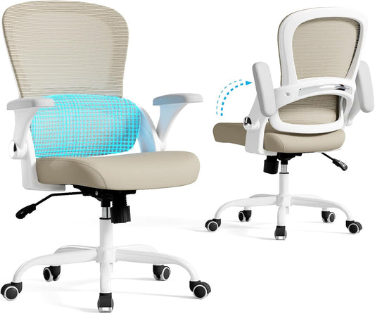 TRALT Office Chair - Ergonomic Office Chair with Back Support, Home Office Desk Chairs, Comfy Desk Chair, Computer Chair, 330lbs Wide Seat Big and Tall Office Chairs for Office Workers (Beige)