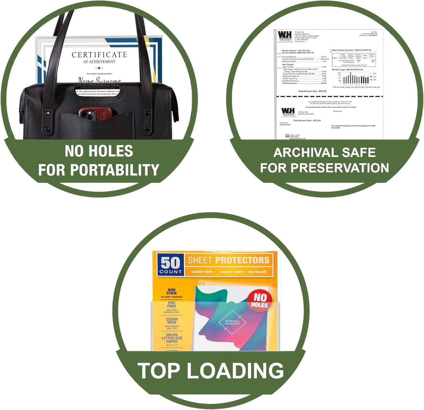 Samsill No Holes Sheet Protectors, 100 Pack, 8.5 x 11 Inch Page Protectors for 3 Ring Binder, Heavy Duty, No Hole Protector, Letter Size, Top Loading, Acid Free